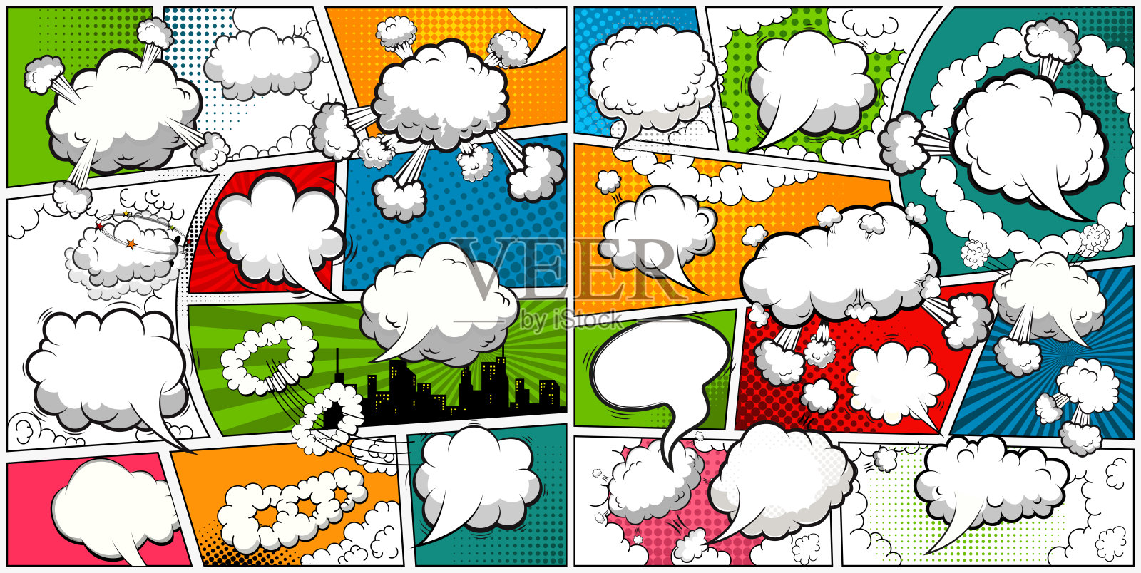 漫画页模板由台词与讲话气泡分开。插图插画图片素材