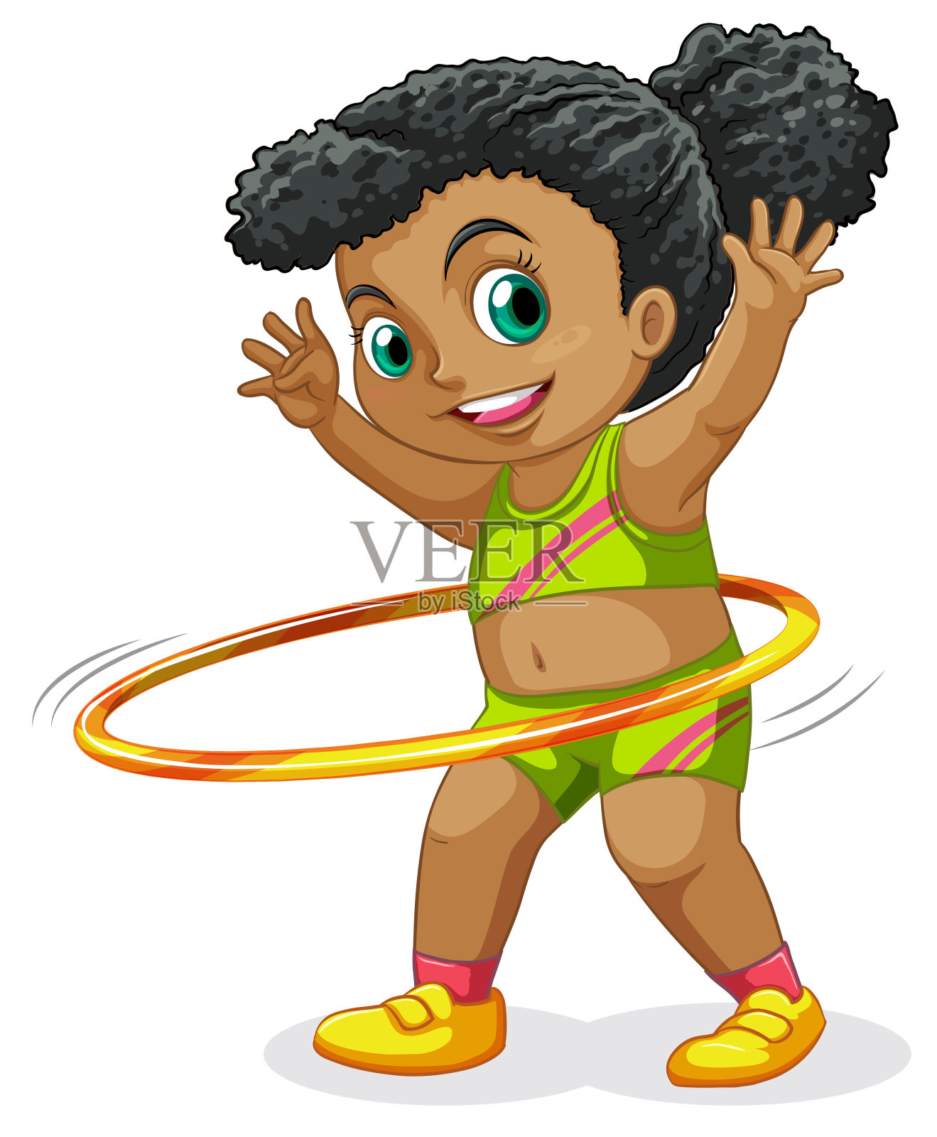 快乐的女孩在玩呼啦圈插画图片素材