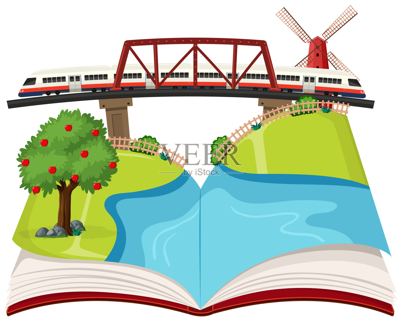桥上列车手册插画图片素材