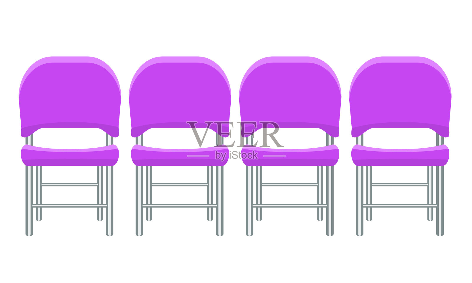 一组紫色塑料椅子与平面和纯色设计。插画图片素材