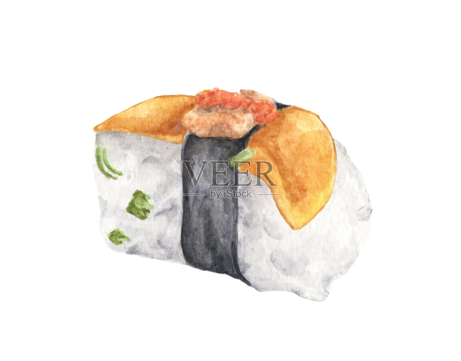 寿司的水彩插图孤立的白色背景。设计元素图片