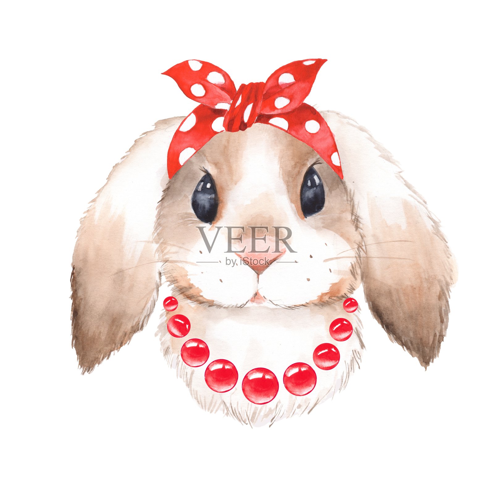 兔子戴大手帕。水彩插图设计元素图片