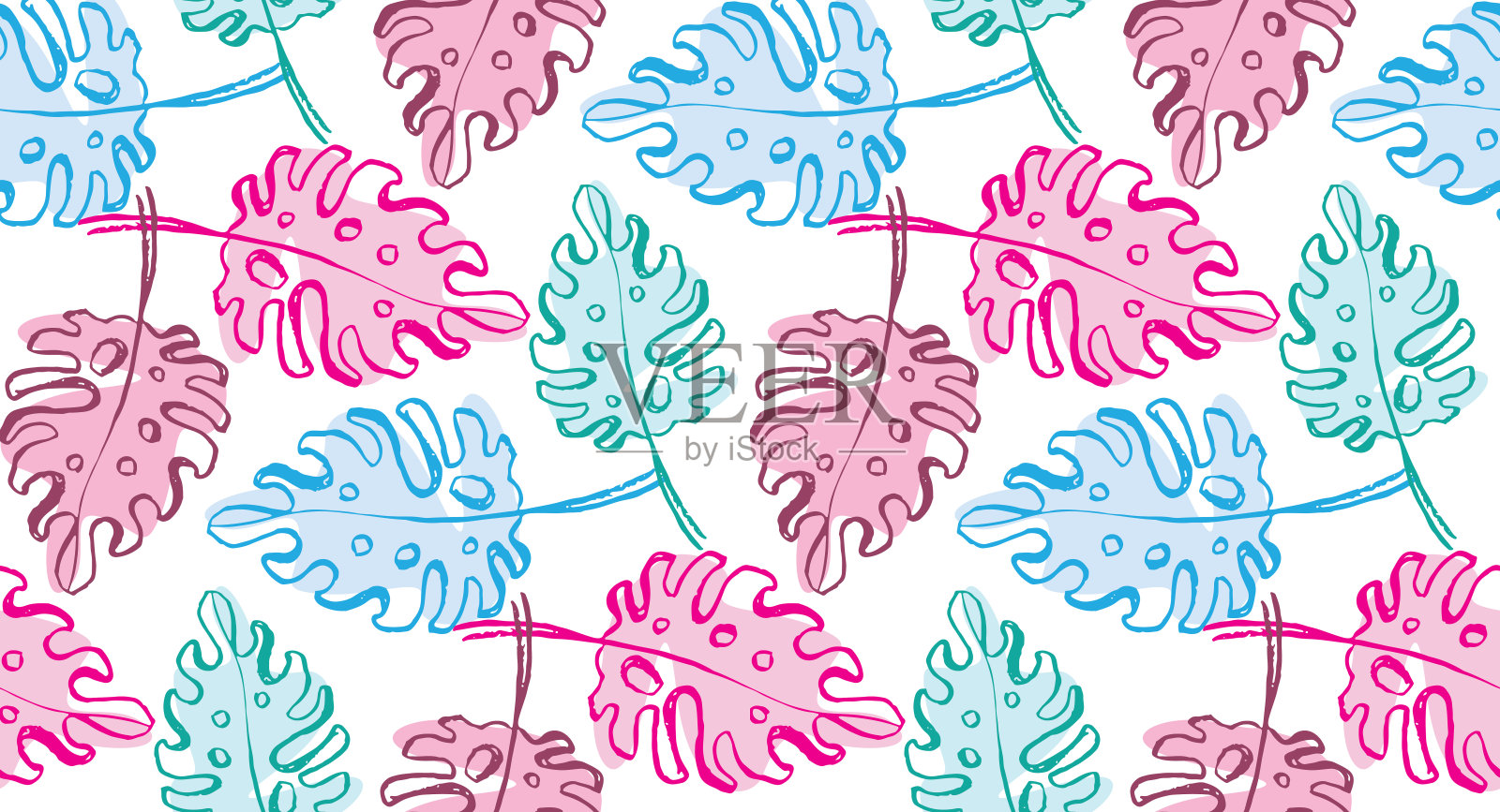 手绘热带树叶图案背景插画图片素材