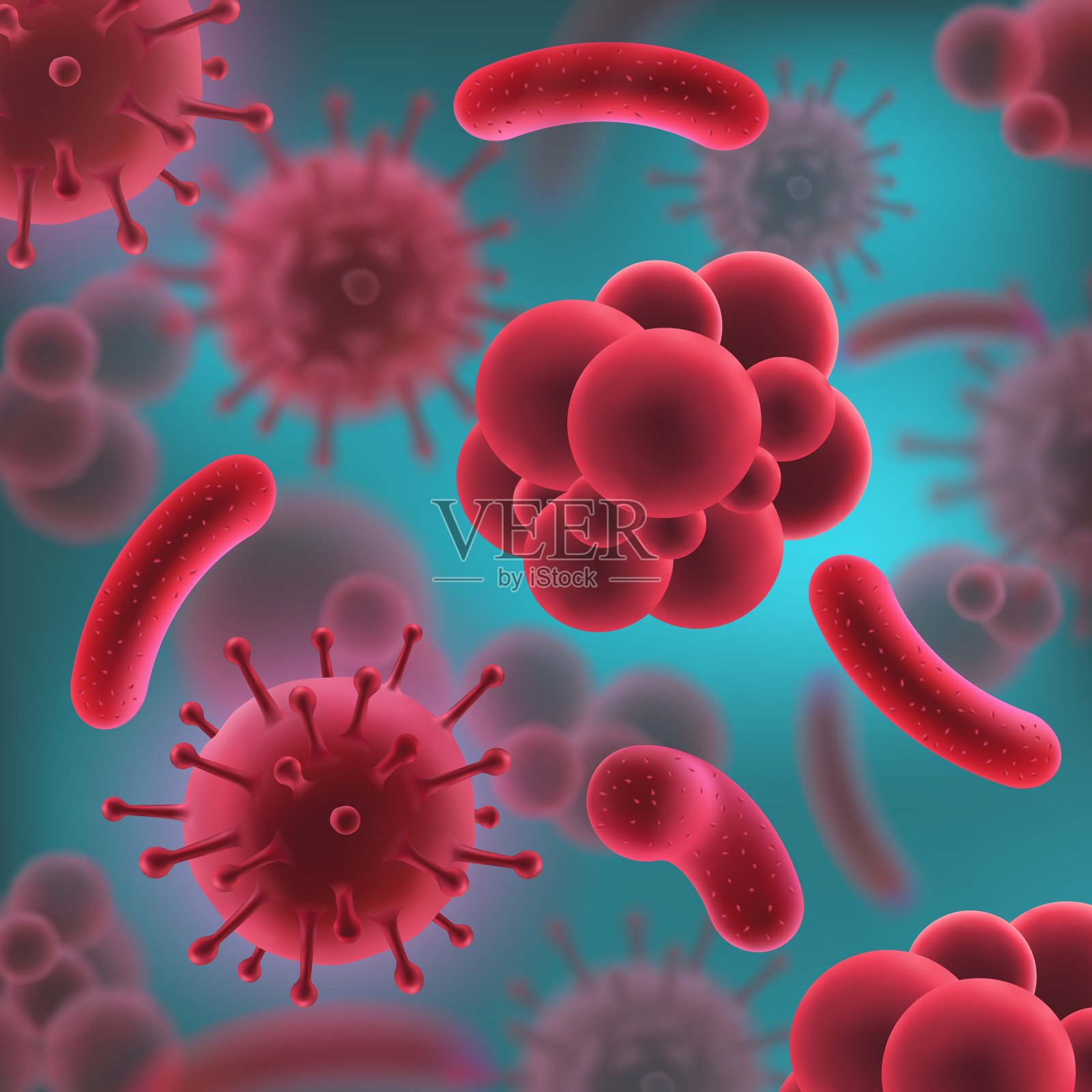 细菌或病毒，微生物和微生物3D插画图片素材