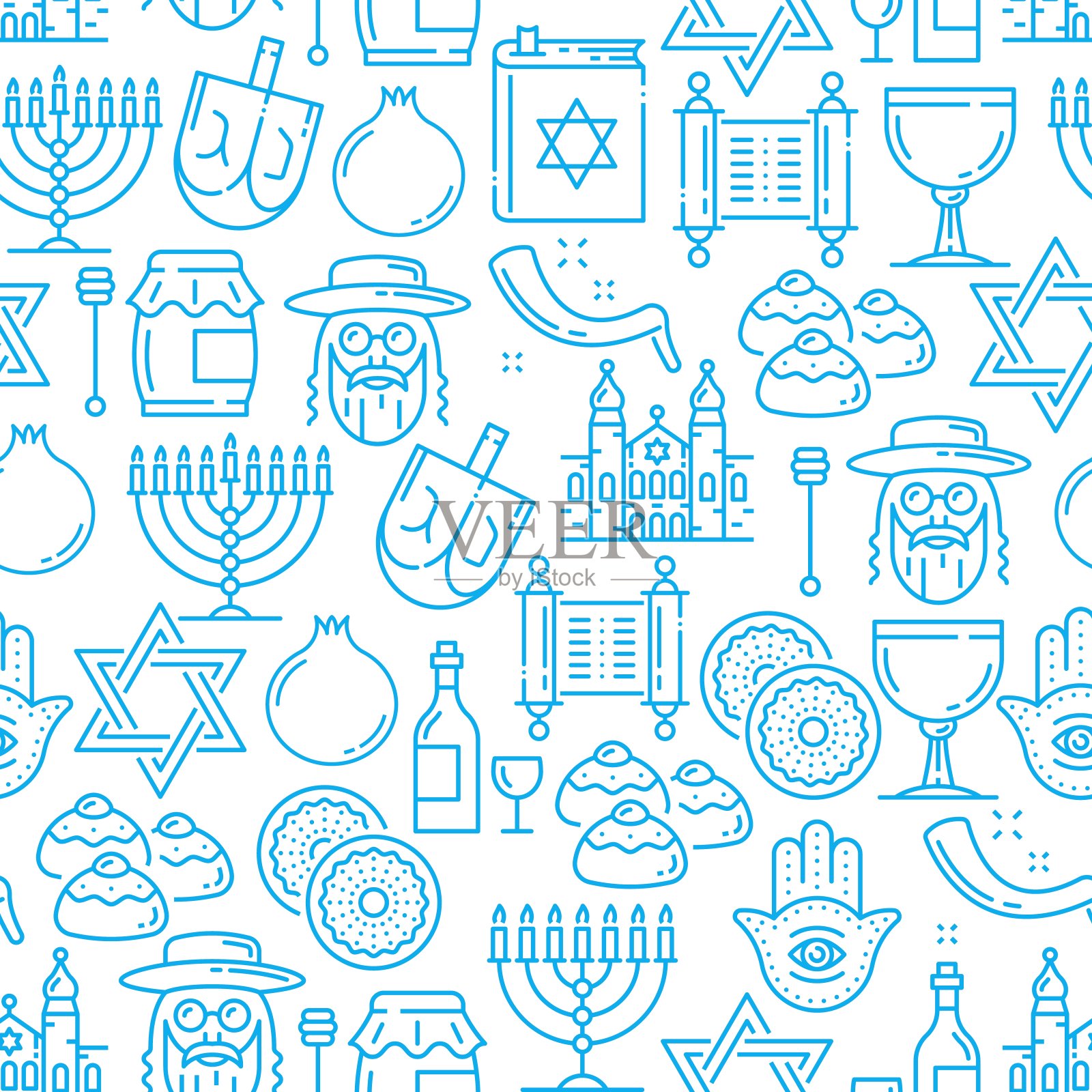 犹太教宗教无缝模式，犹太符号插画图片素材