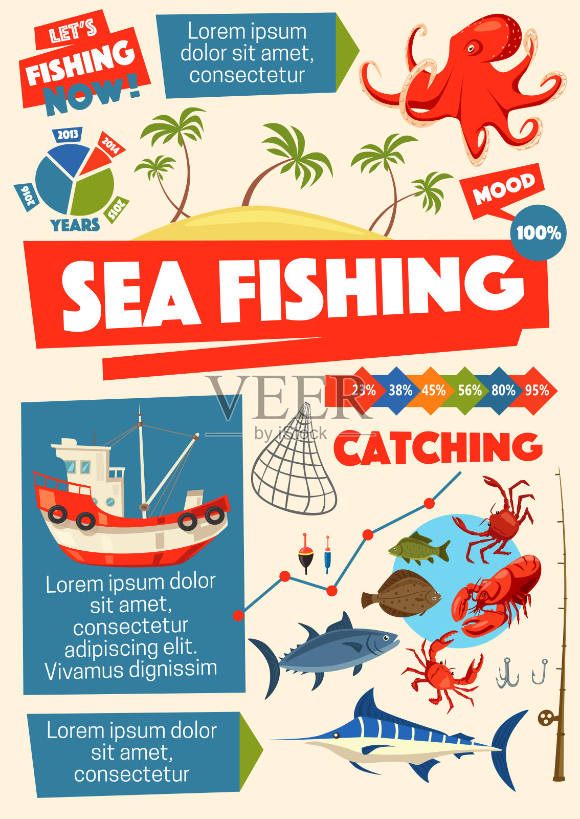 海上钓鱼运动，船舶和信息插画图片素材