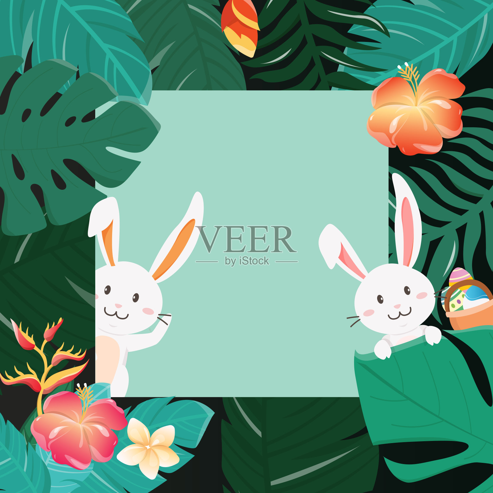 森林里的复活节兔子快乐。插画图片素材
