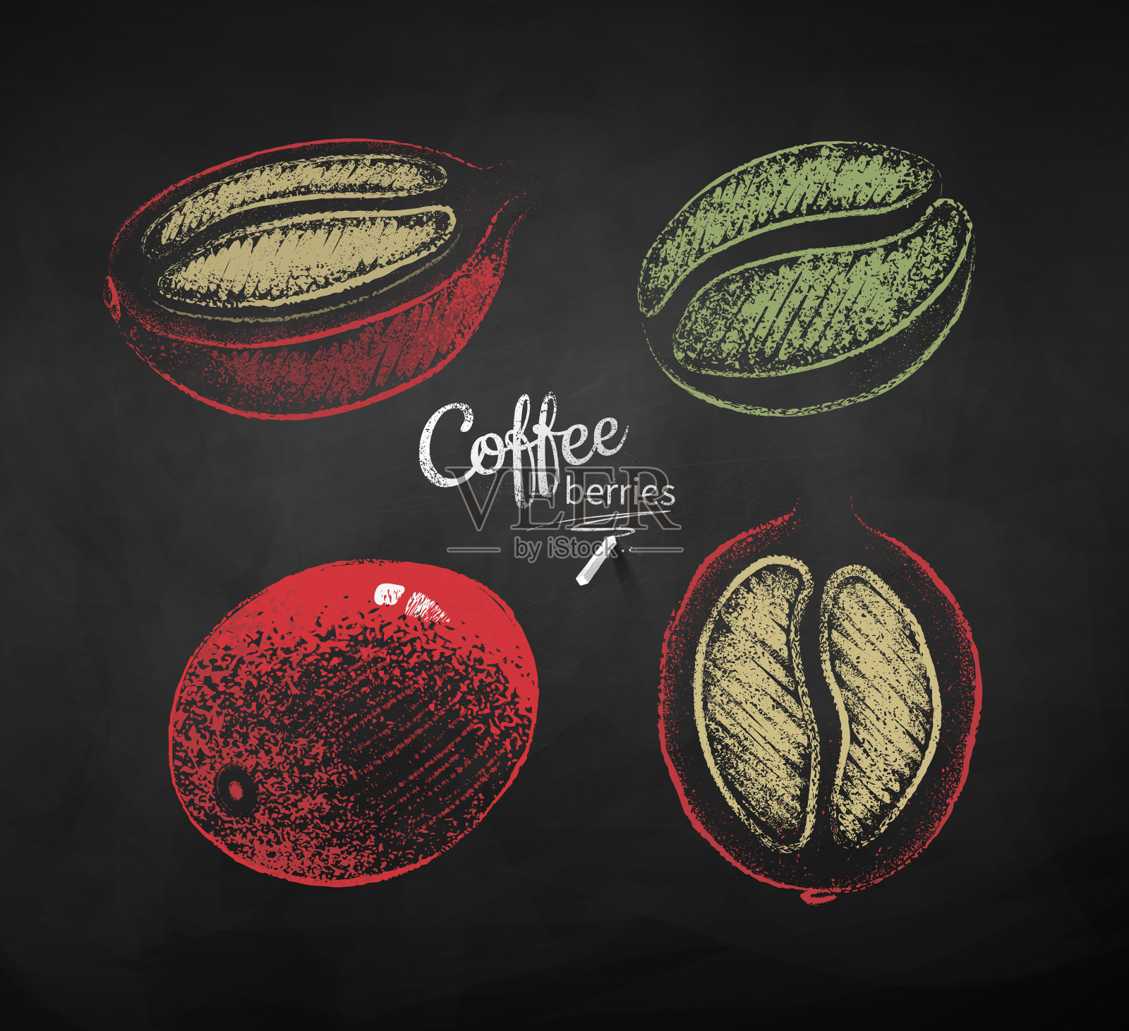 用粉笔画了一套咖啡浆果的草图插画图片素材