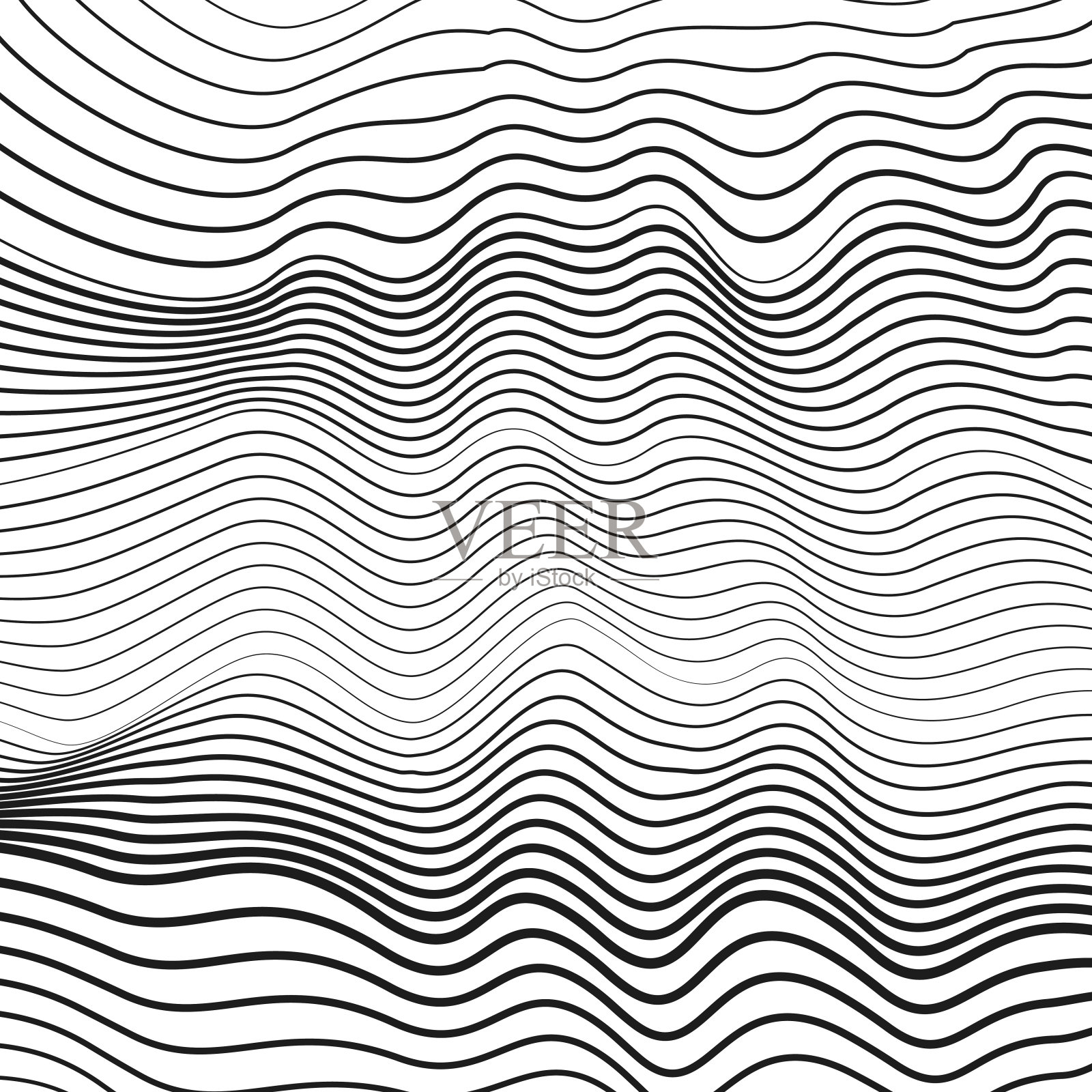 起伏的细线。黑白动态波浪。矢量单色流体模式。抽象op艺术设计。创造性的微妙的曲线。科技现代背景，波纹表面。EPS10插图插画图片素材