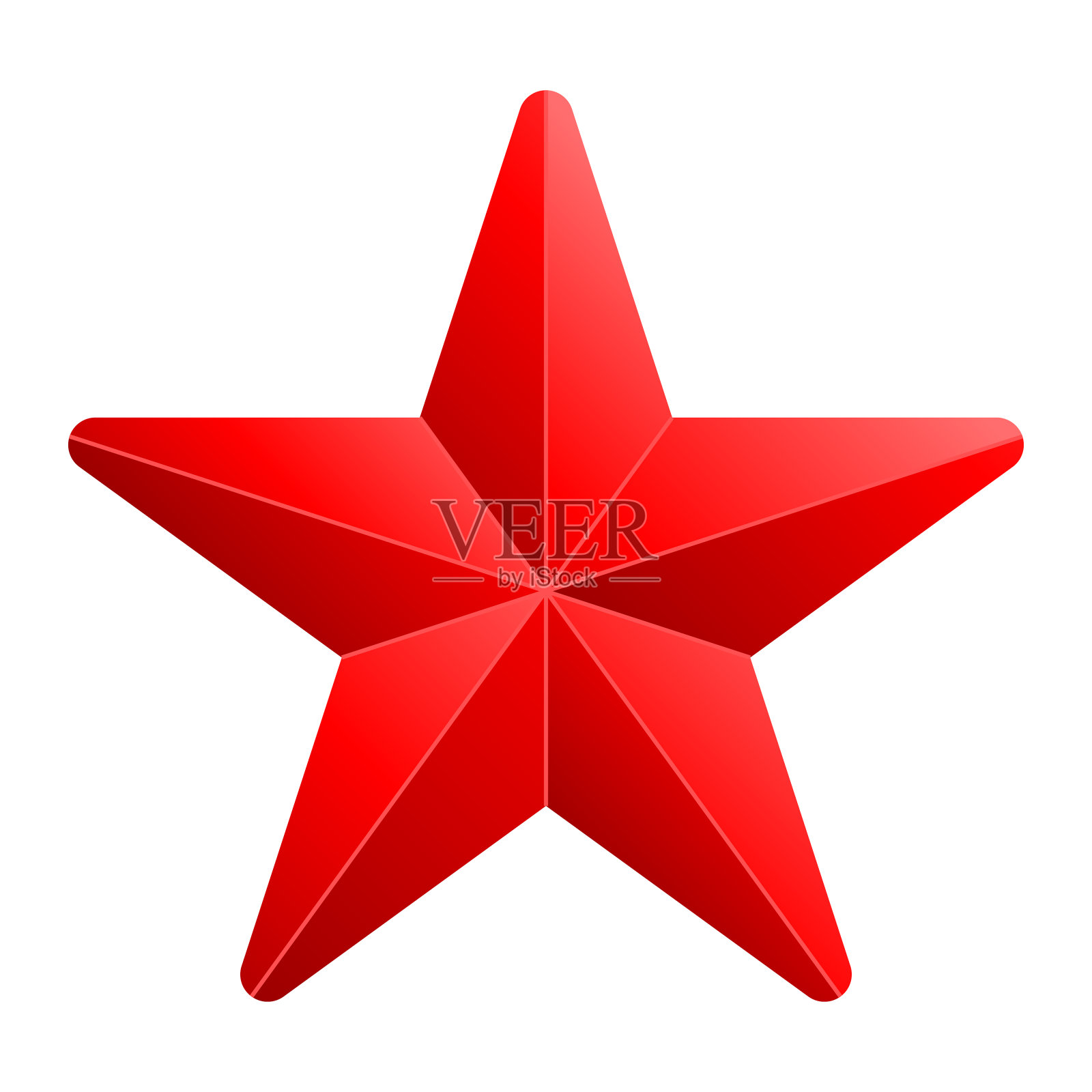 星形符号图标-红色渐变3d, 5点圆形，孤立-矢量设计元素图片