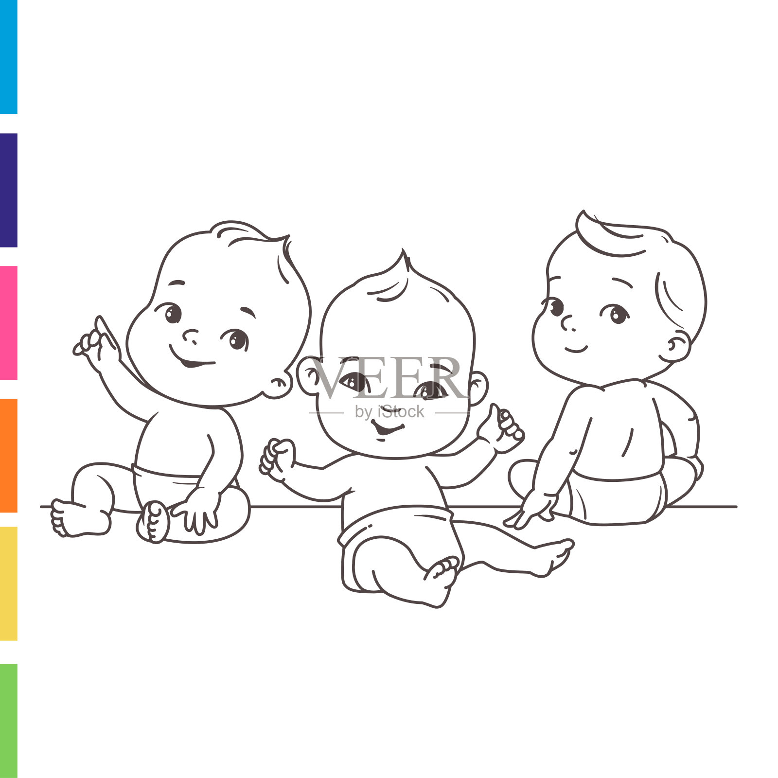 可爱的小婴儿穿着尿布坐在一起。设计元素图片