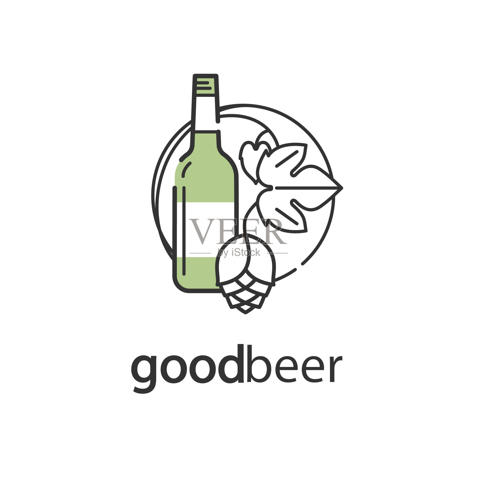啤酒瓶和啤酒花。图标菜单、啤酒厂、啤酒餐厅、酒吧采用现代线条风格。插画图片素材