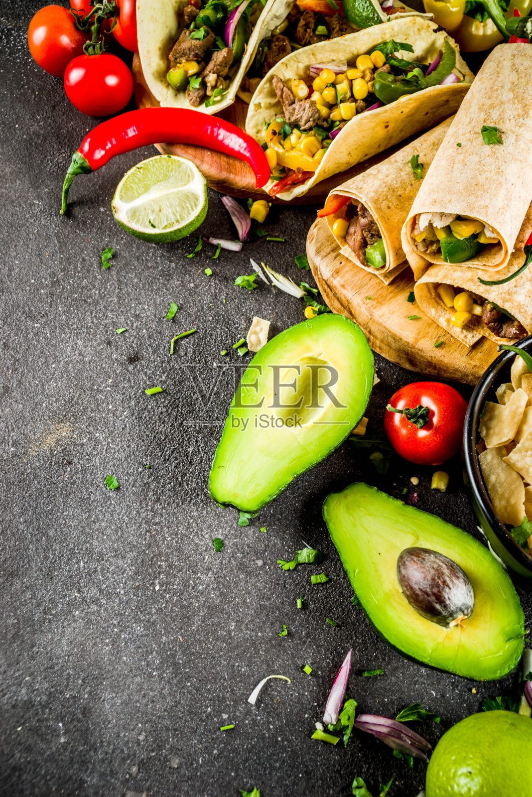 墨西哥食物的概念。五月五日节食物。照片摄影图片