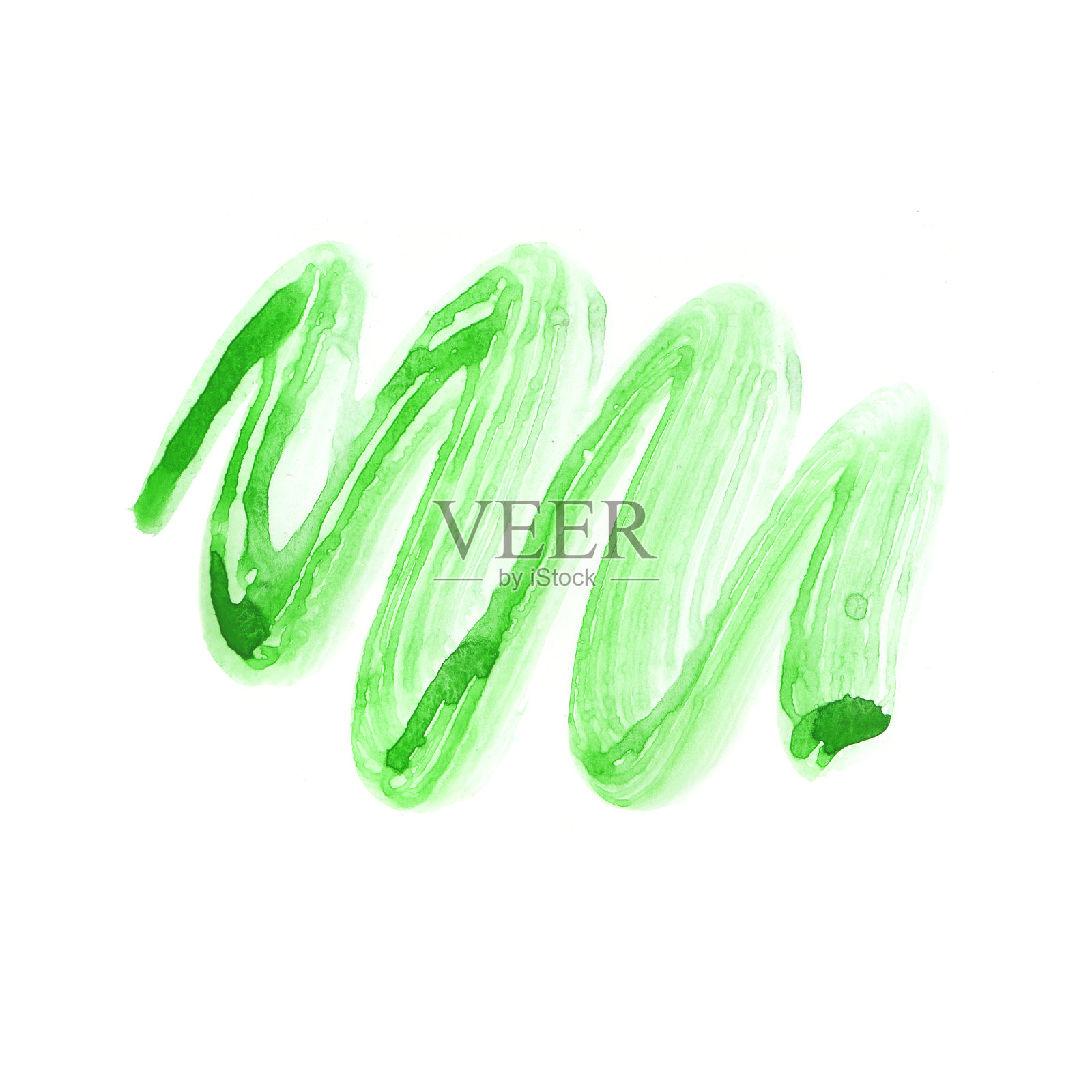 白色背景上的绿色水彩笔触的抽象插图。插画图片素材