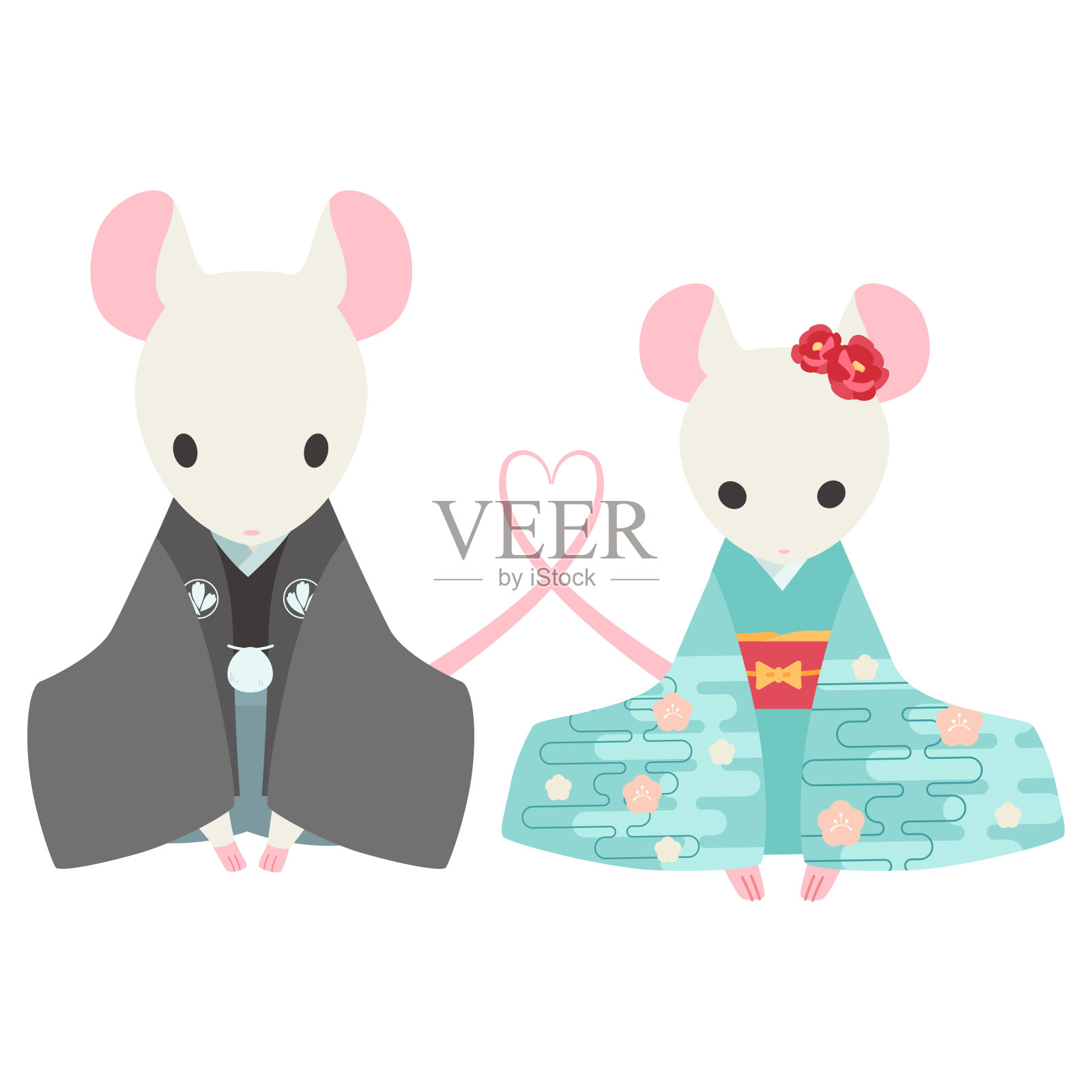 穿着日本和服的老鼠插画图片素材