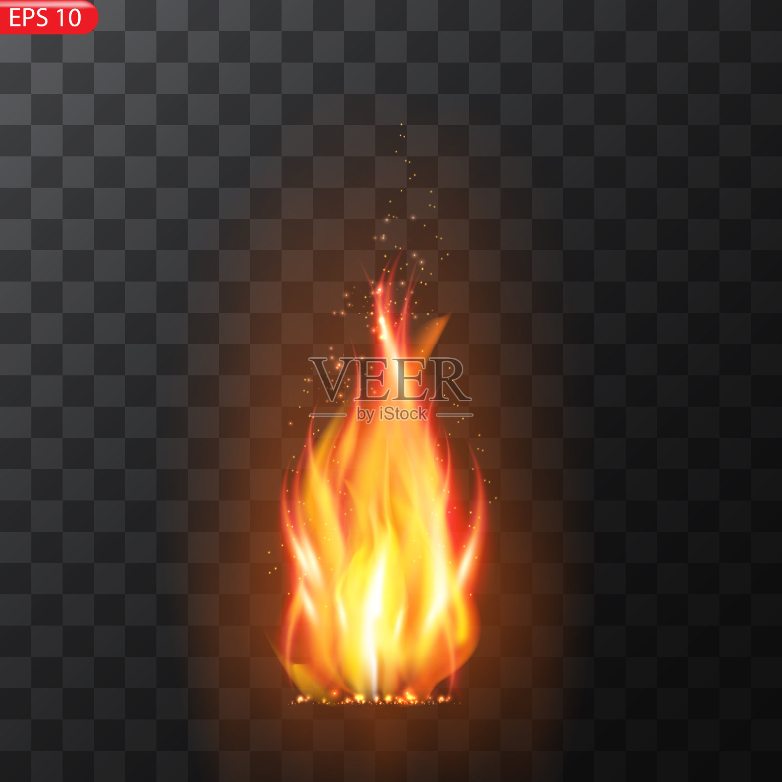 火的痕迹。燃烧火焰半透明元素特殊效果。现实的燃烧火焰矢量效果设计元素图片