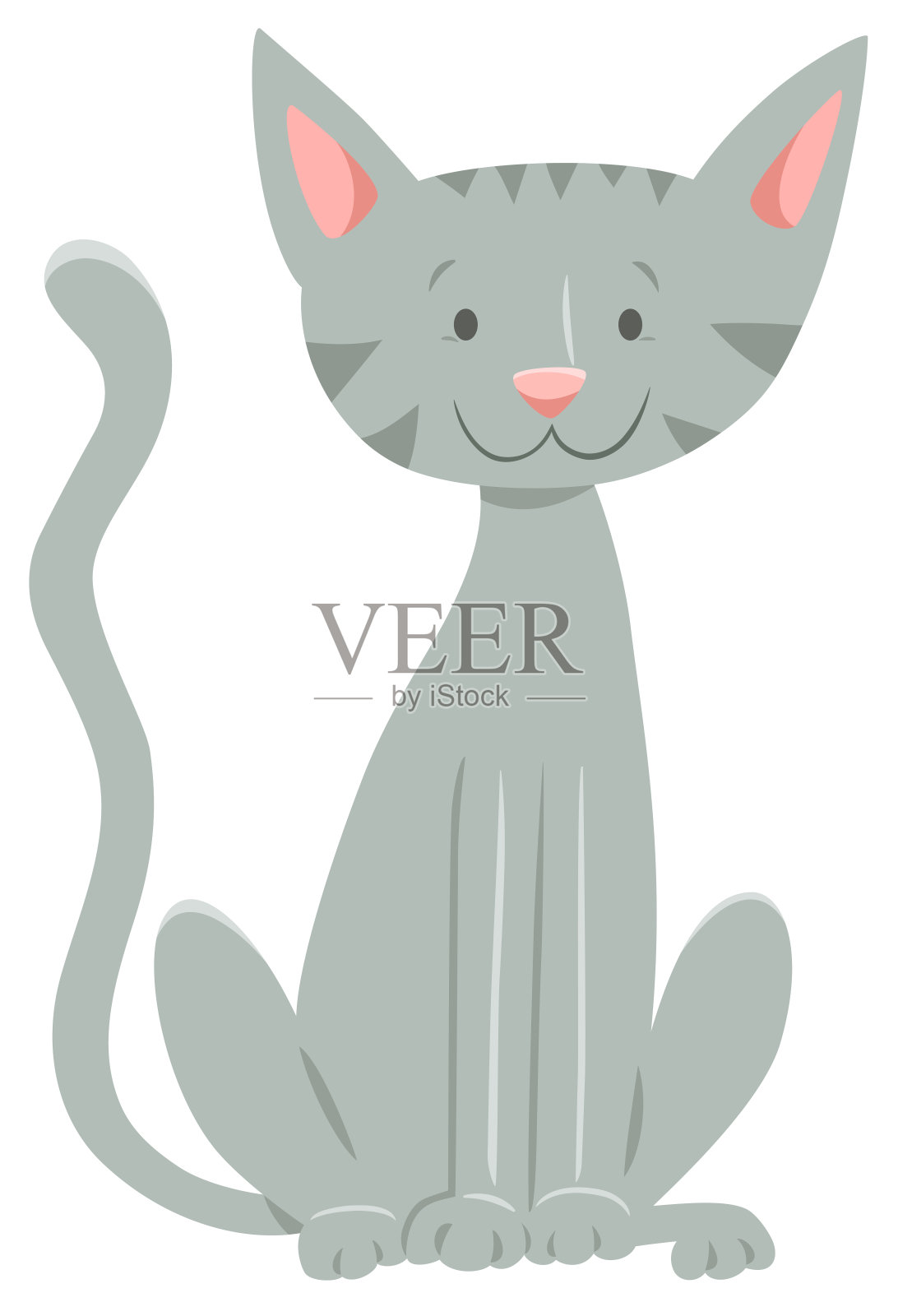 快乐的灰色猫卡通动物人物插画图片素材