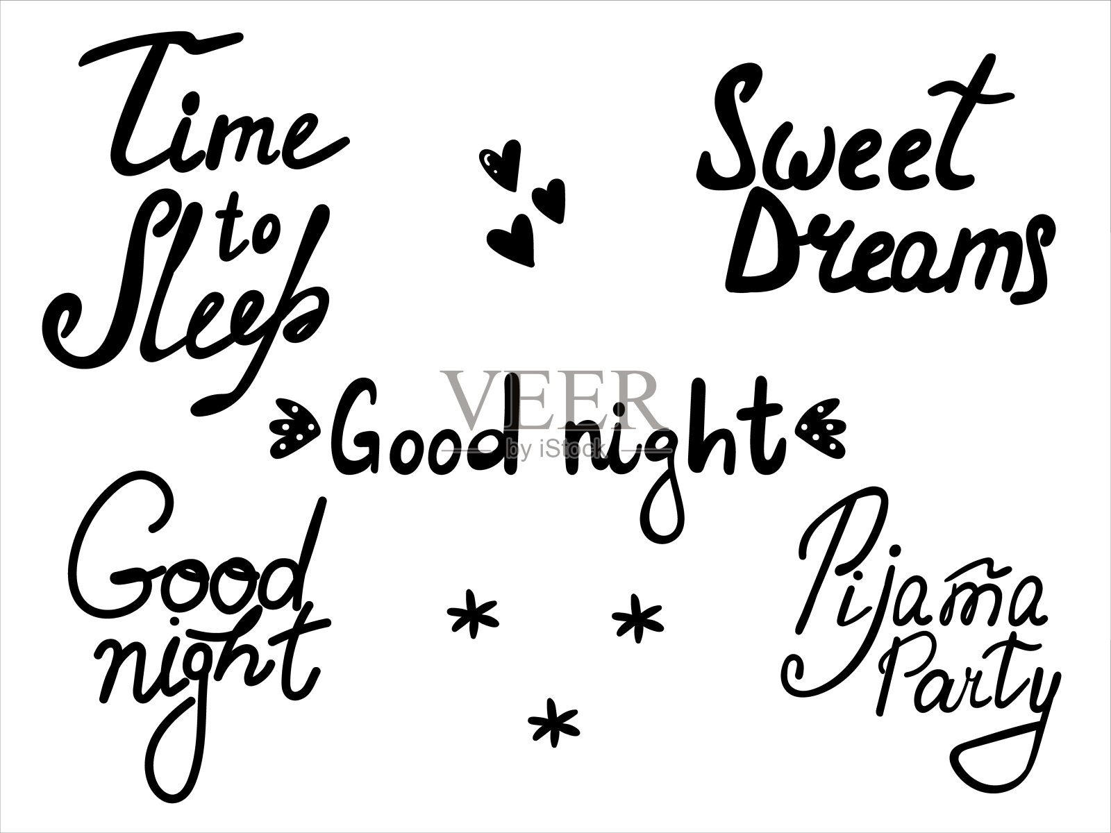 可爱的印刷与字母。晚安，睡衣派对，做个好梦-维克多插画图片素材