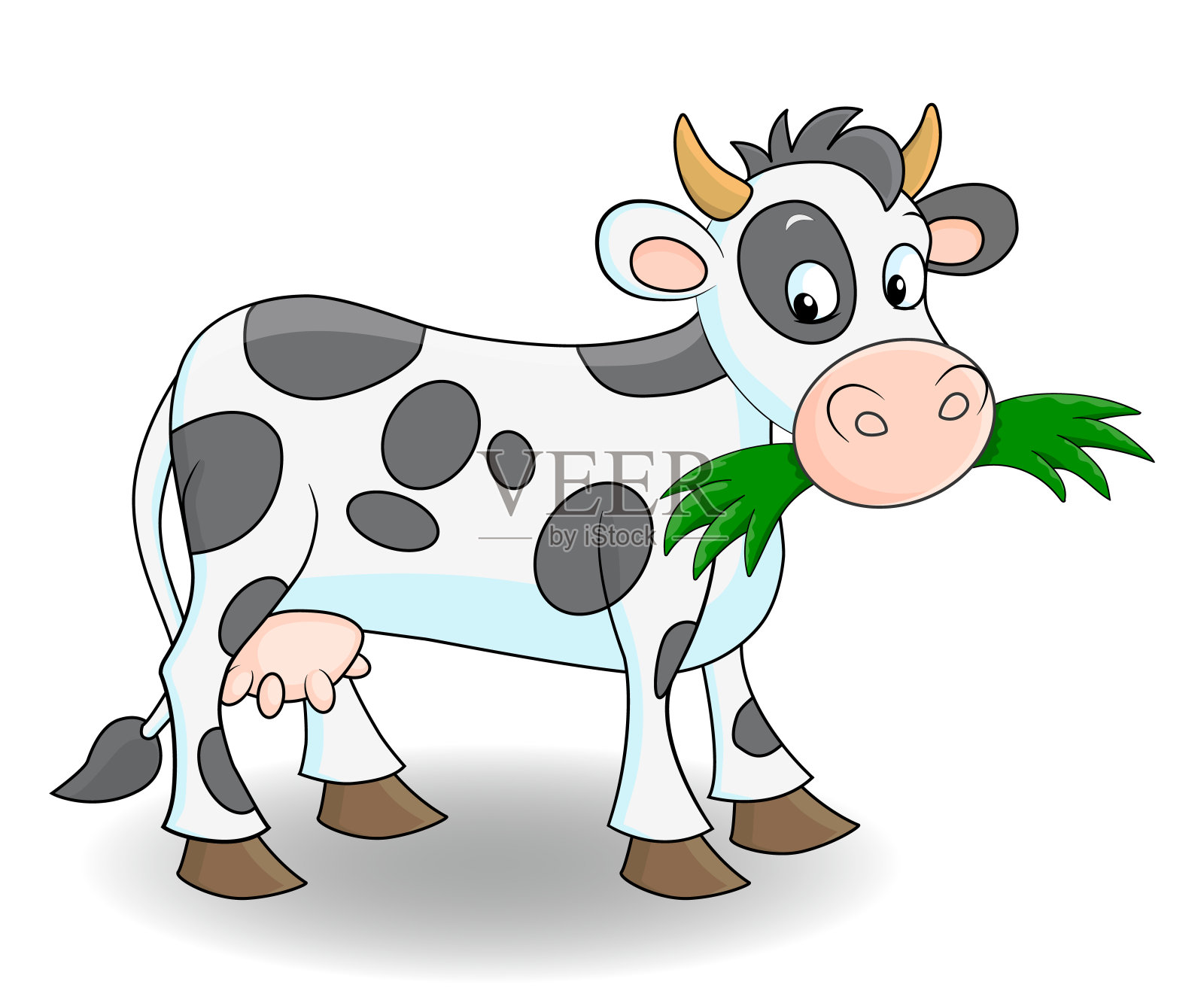 可爱的卡通牛吃草插画图片素材