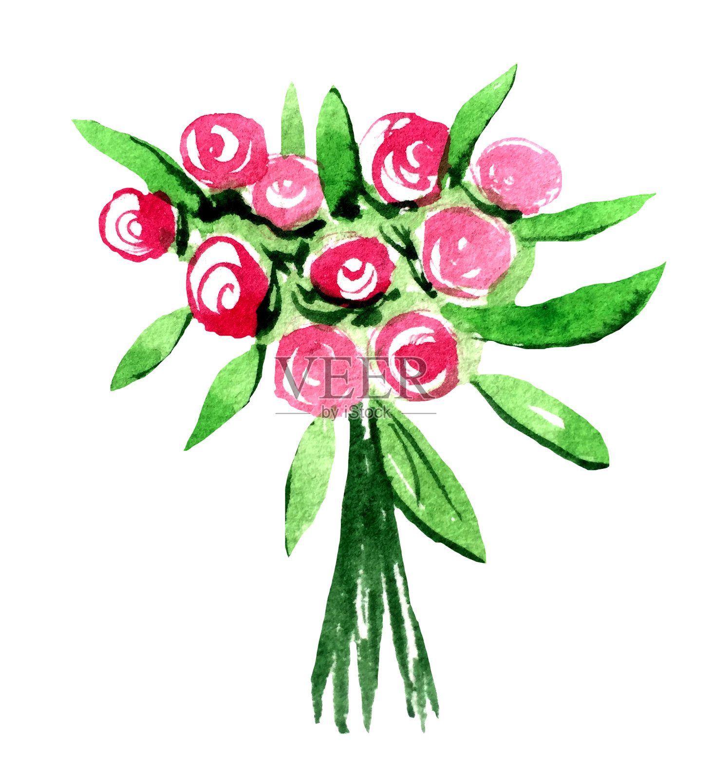 用手溺死水彩花束或粉色玫瑰插画图片素材