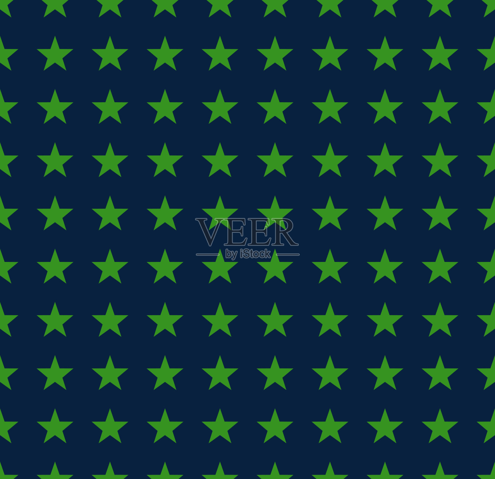 绿色星星装饰无缝图案上的蓝色背景。插画图片素材