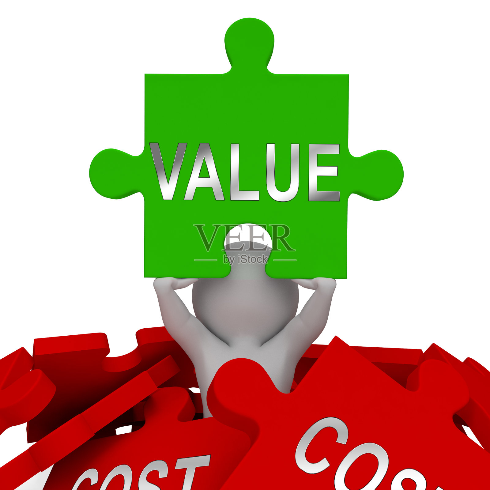 成本Vs价值拼图表示投资回报Roi - 3d插图照片摄影图片