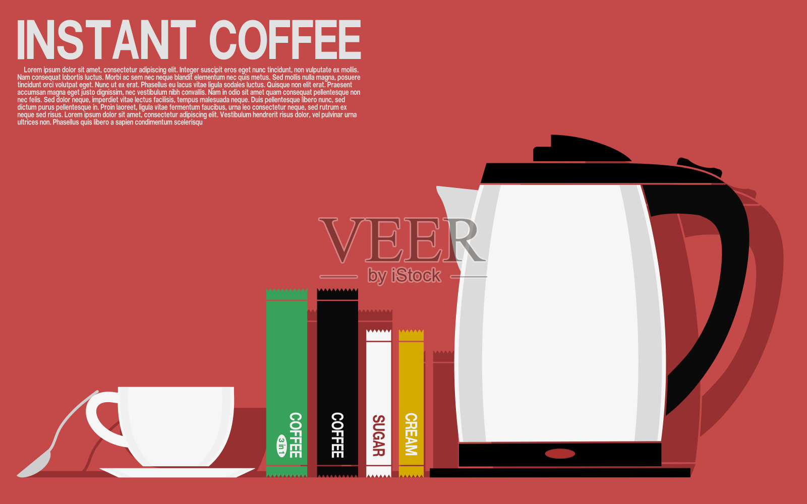 3合1速溶咖啡配料的多色图标插画图片素材