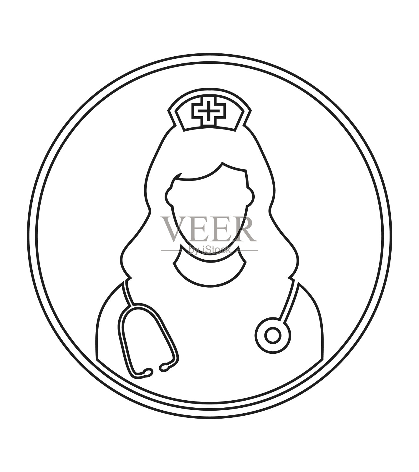 护士轮廓线圆形图标。插画图片素材