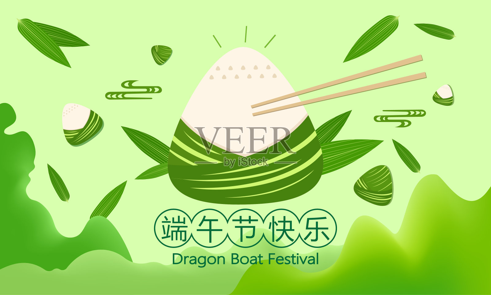 Dragon Boat Festival vector flat style illustration, Chinese traditional festival - Dragon Boat Festival设计模板素材
