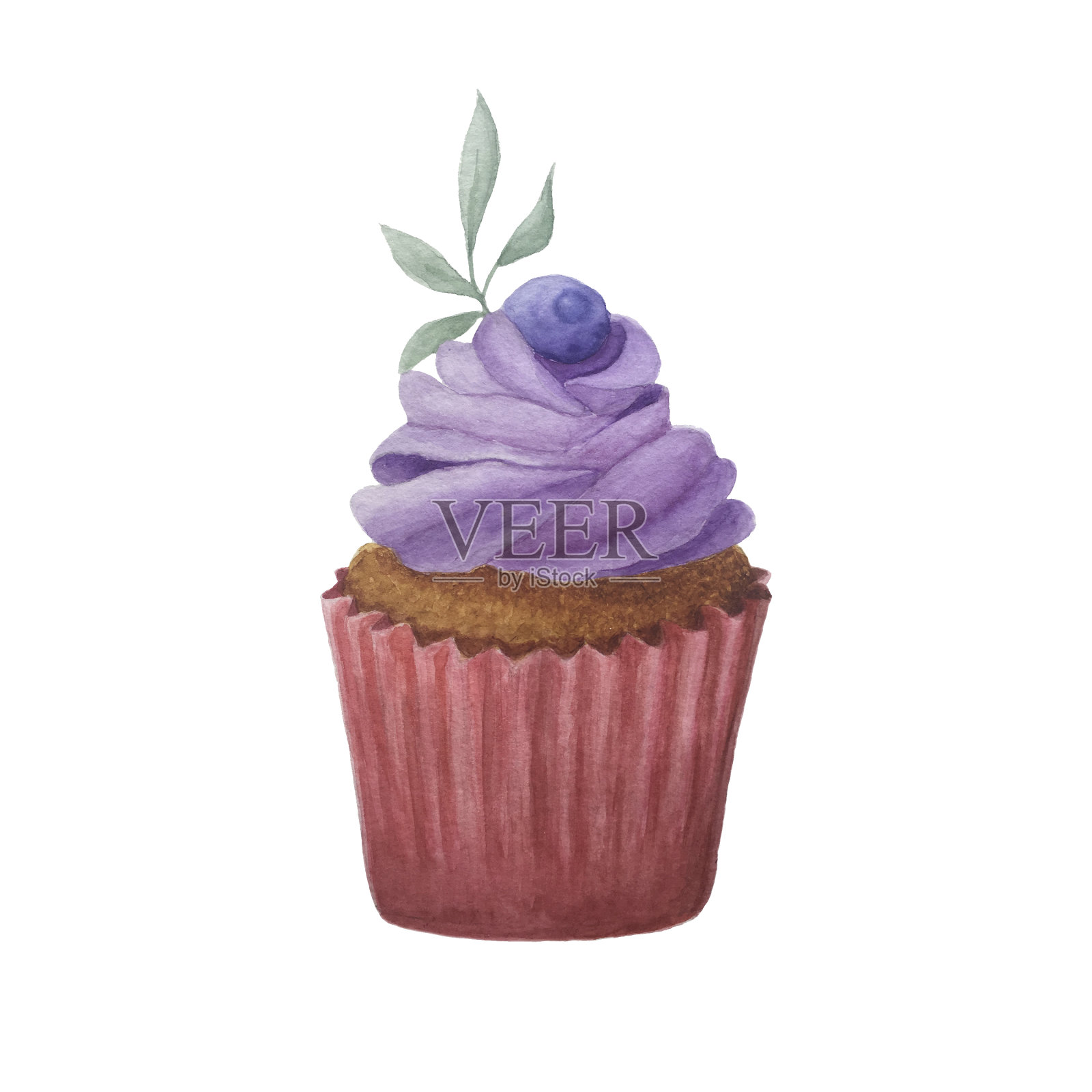 手绘水彩紫色和粉红色纸杯蛋糕插画图片素材