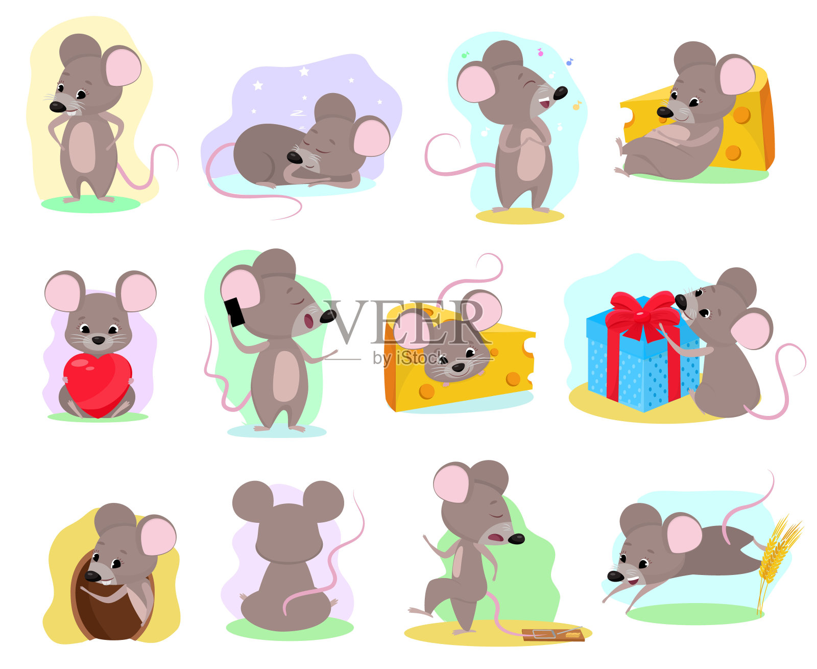 卡通老鼠载体，耗子性格老鼠和有趣的老鼠插画图片素材