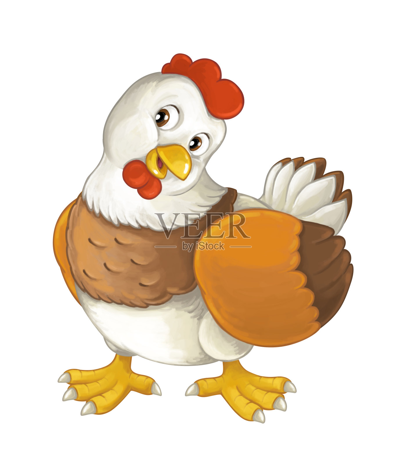 卡通开心农场动物——快乐的母鸡正站在那里微笑着看着设计元素图片
