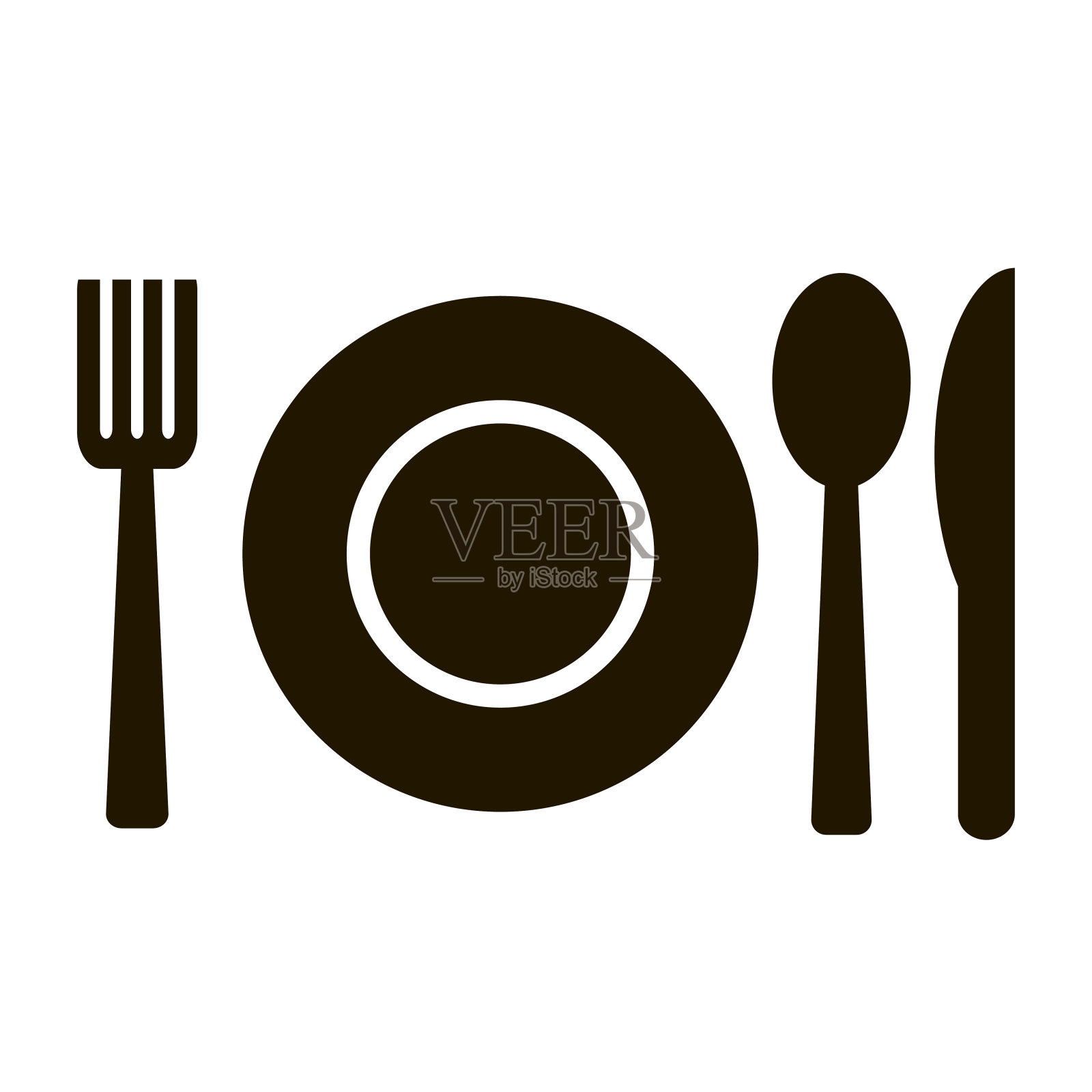 盘子，叉子和勺子的图标。矢量插图。插画图片素材