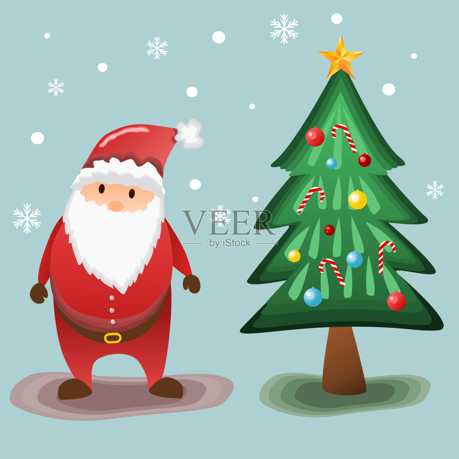 圣诞老人和松树插画图片素材