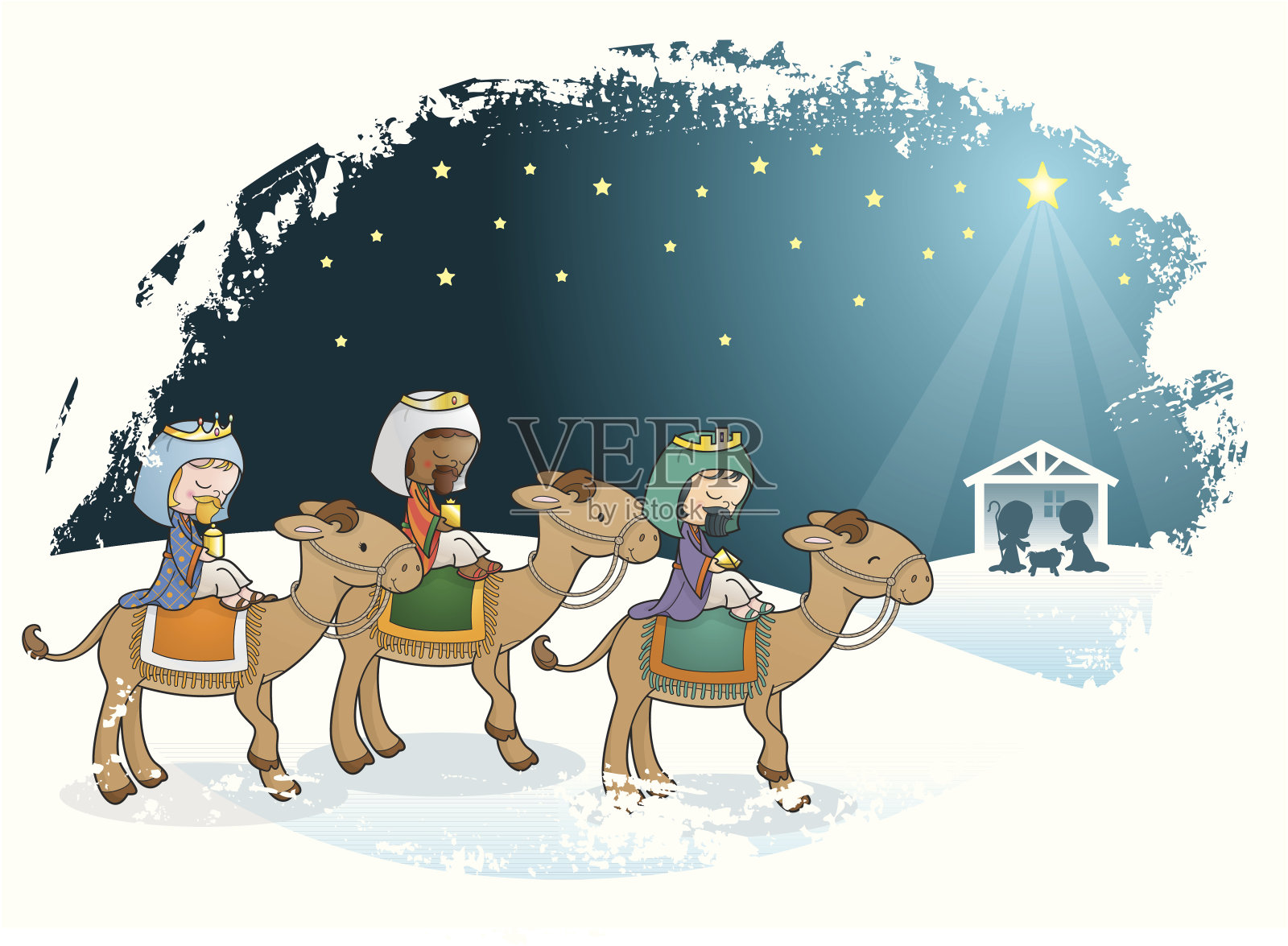 三王小孩的基督诞生场景插画图片素材