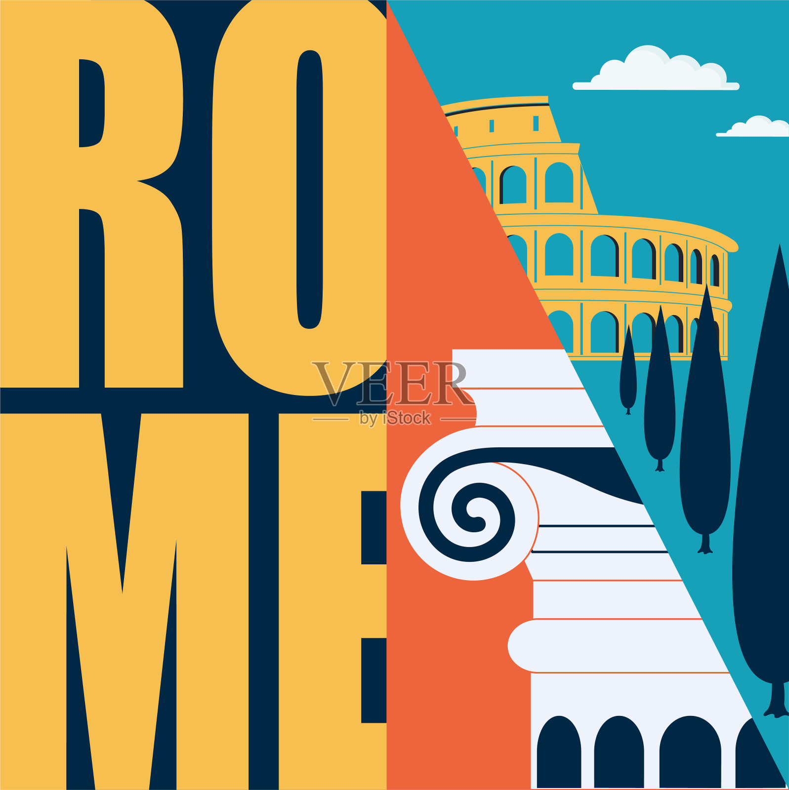 意大利罗马，矢量插图，明信片插画图片素材