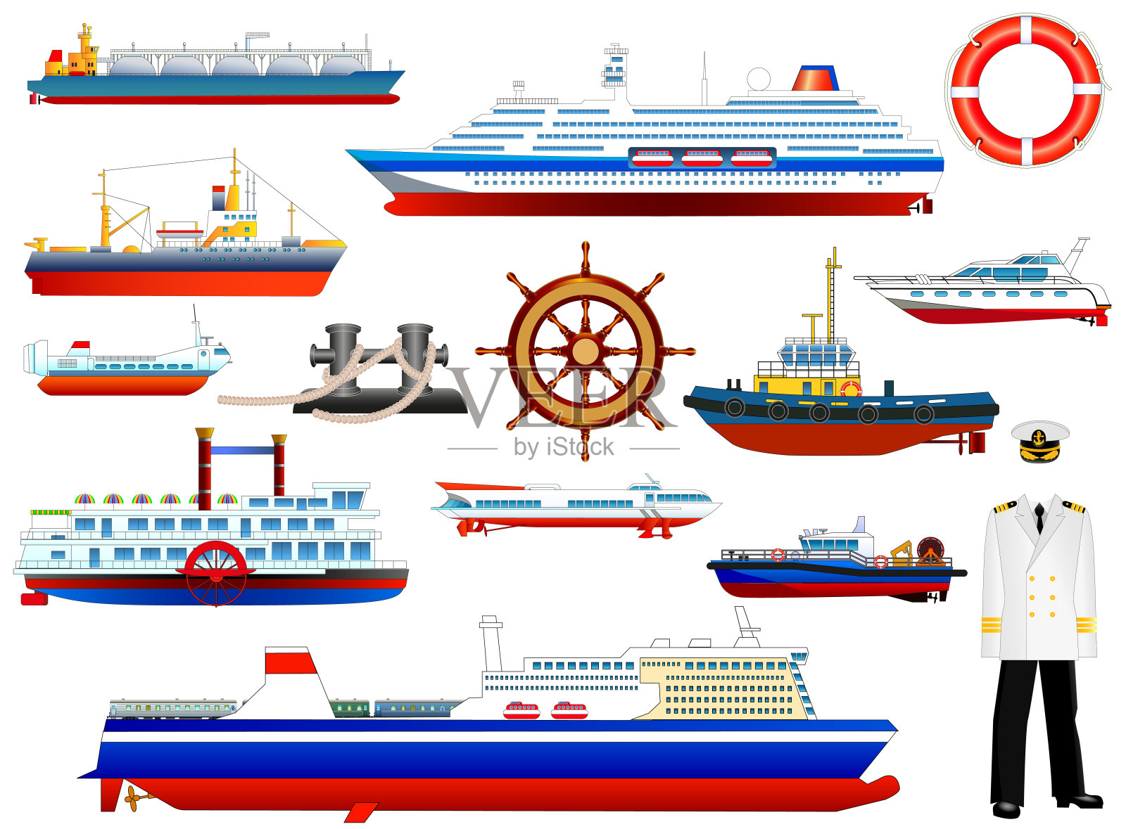 船舶矢量和海上图标收集，侧视图集设计元素图片