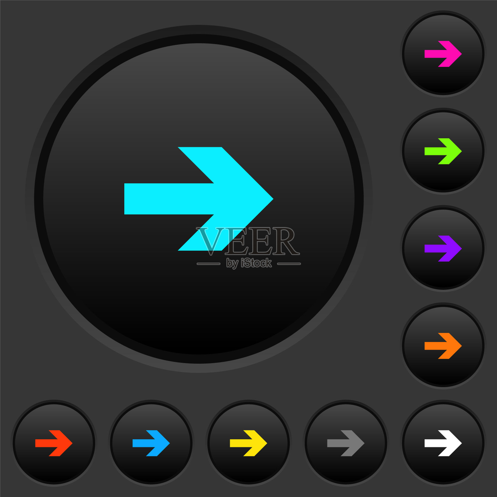 右箭头、黑色按钮和彩色图标图标素材