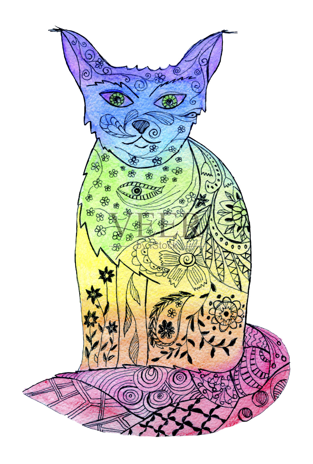 水彩的猫设计元素图片
