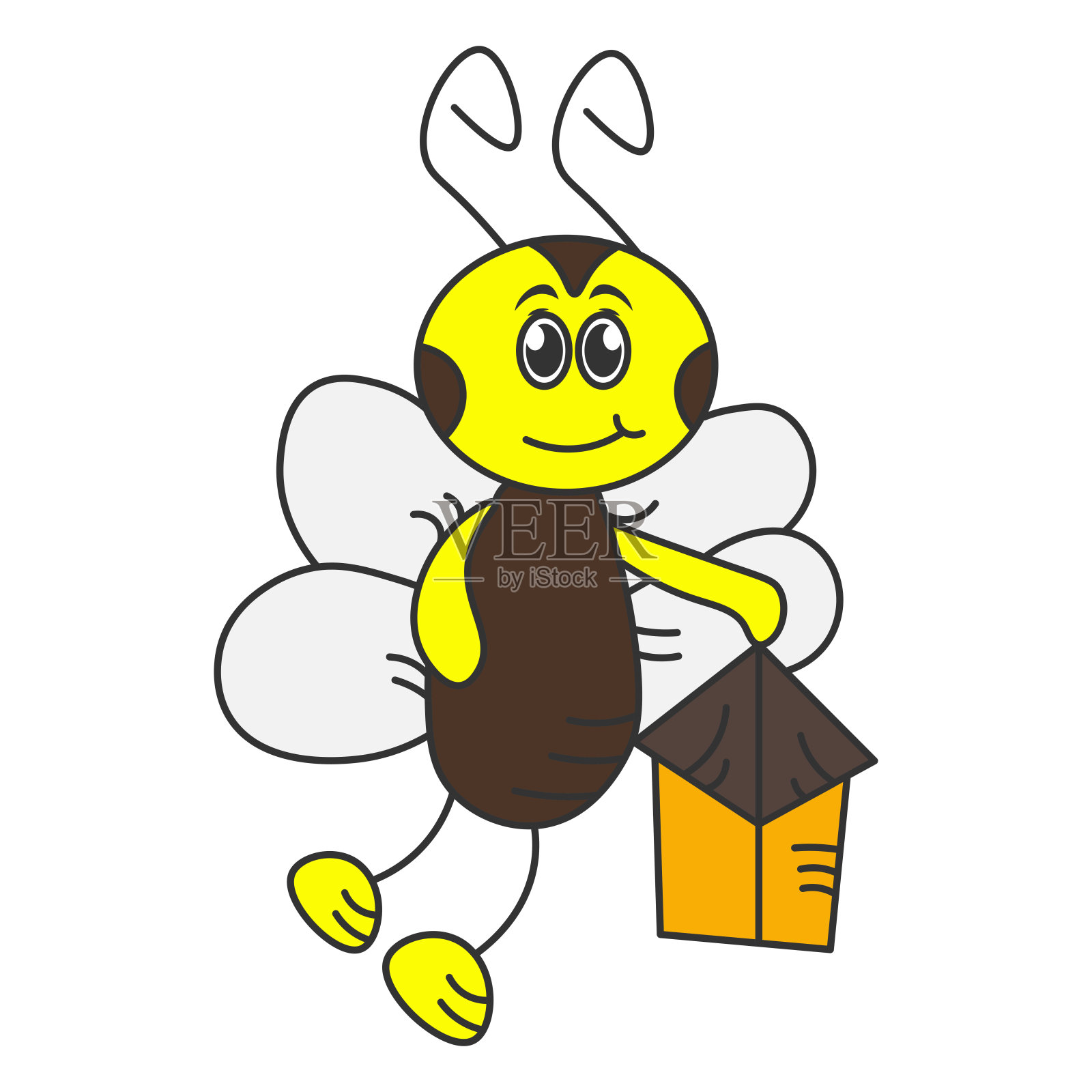 快乐的大黄蜂拿着手电筒。插画图片素材