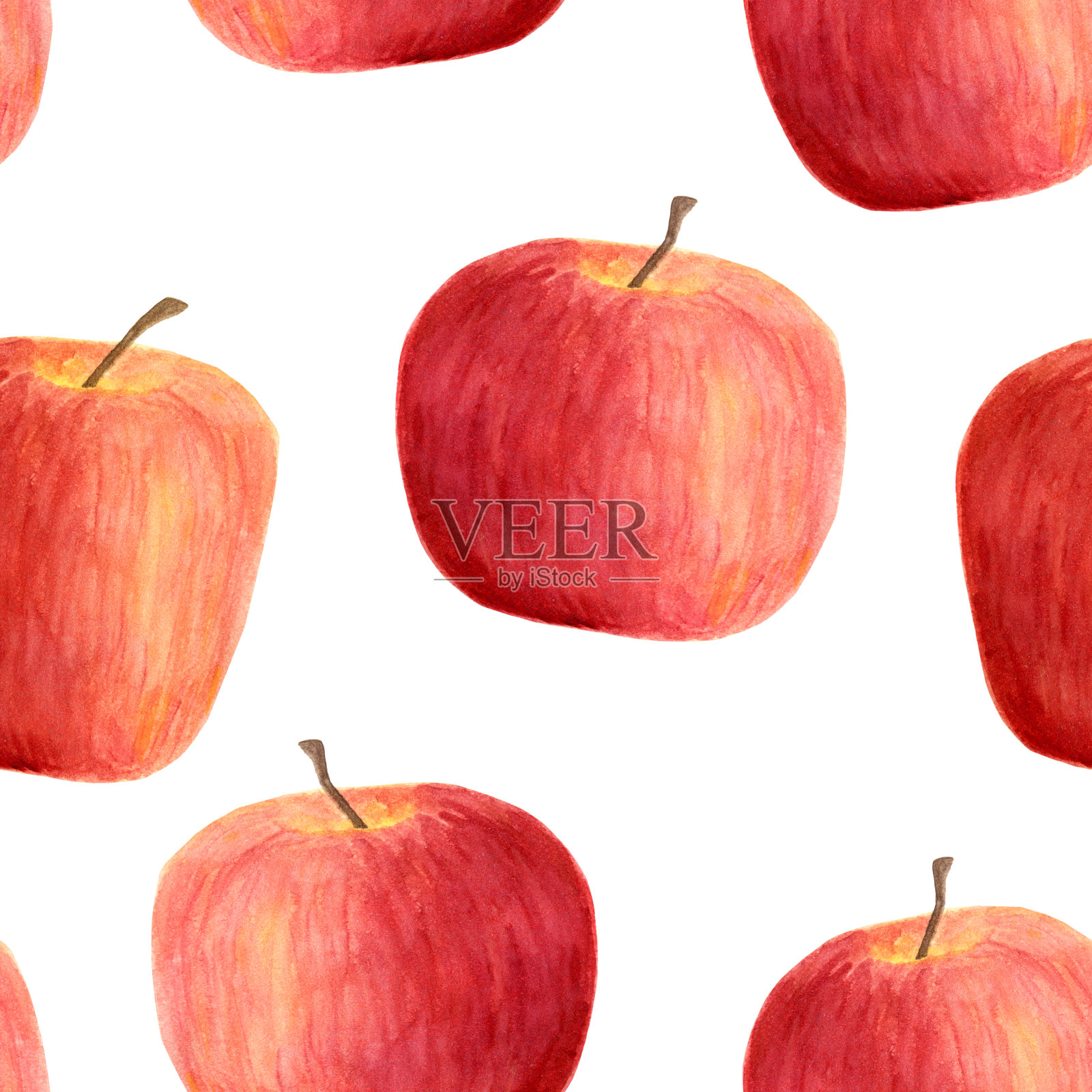 水彩苹果无缝模式孤立的白色背景设计元素图片