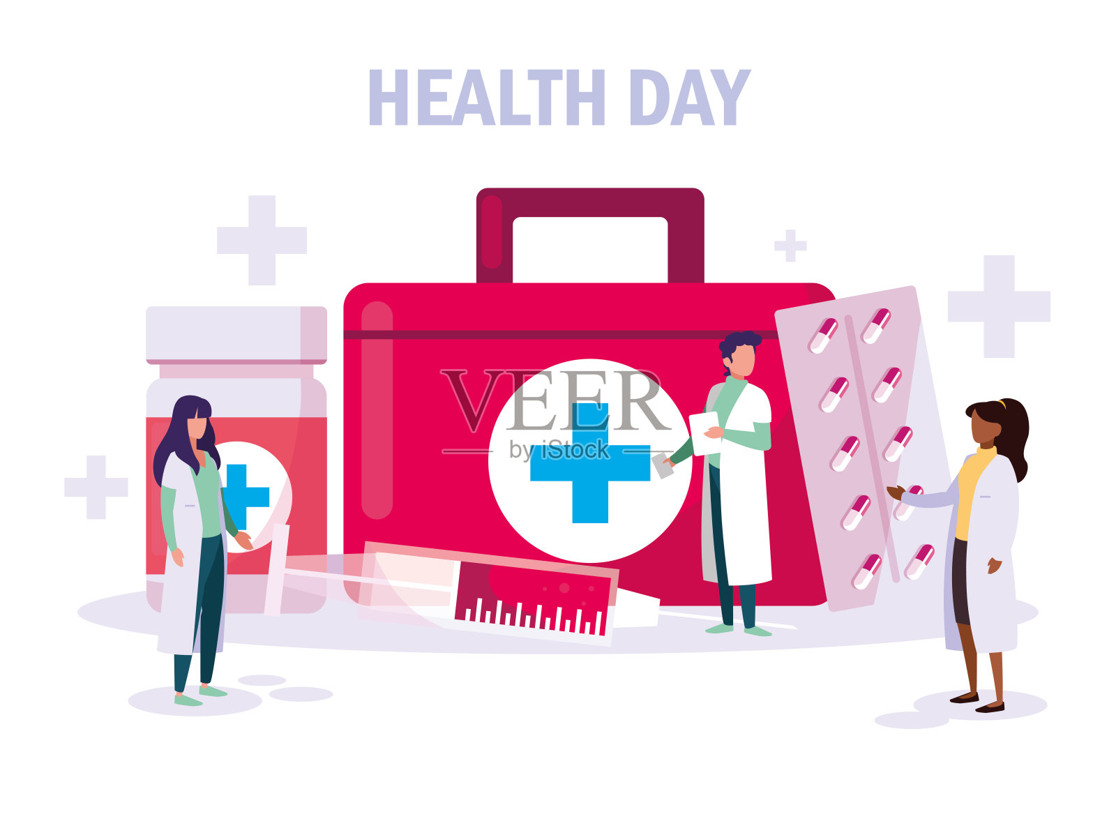 有医生团体和图标的世界卫生日卡插画图片素材