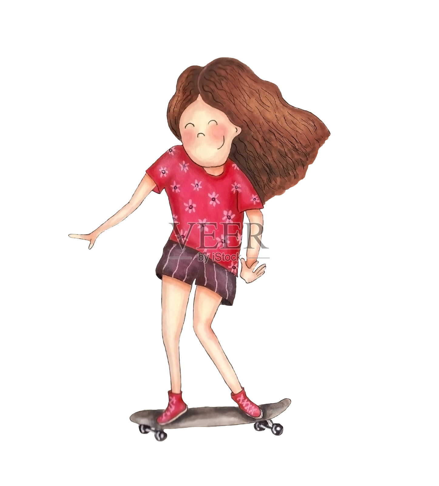 女孩skateboard.jpg插画图片素材