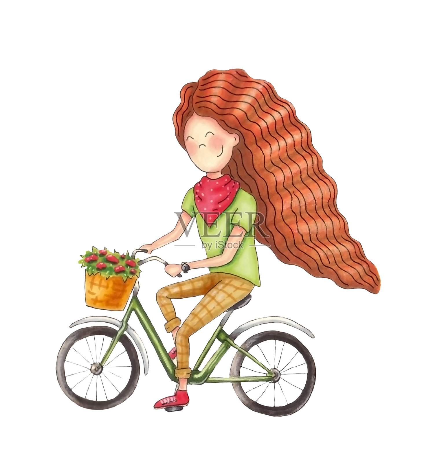 骑自行车的女孩。jpg插画图片素材