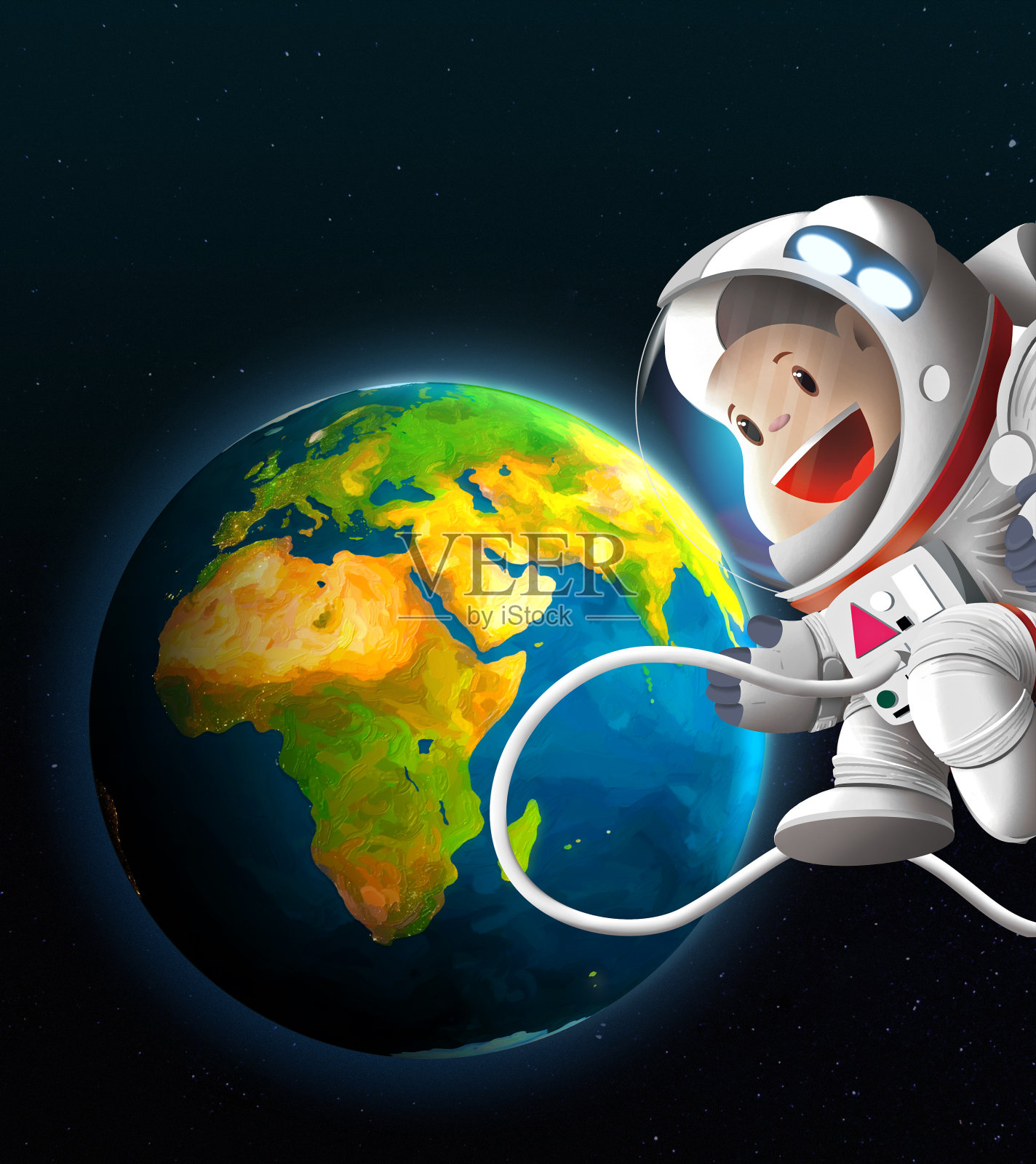 太空少年宇航员(非洲，欧洲，中东)插画图片素材