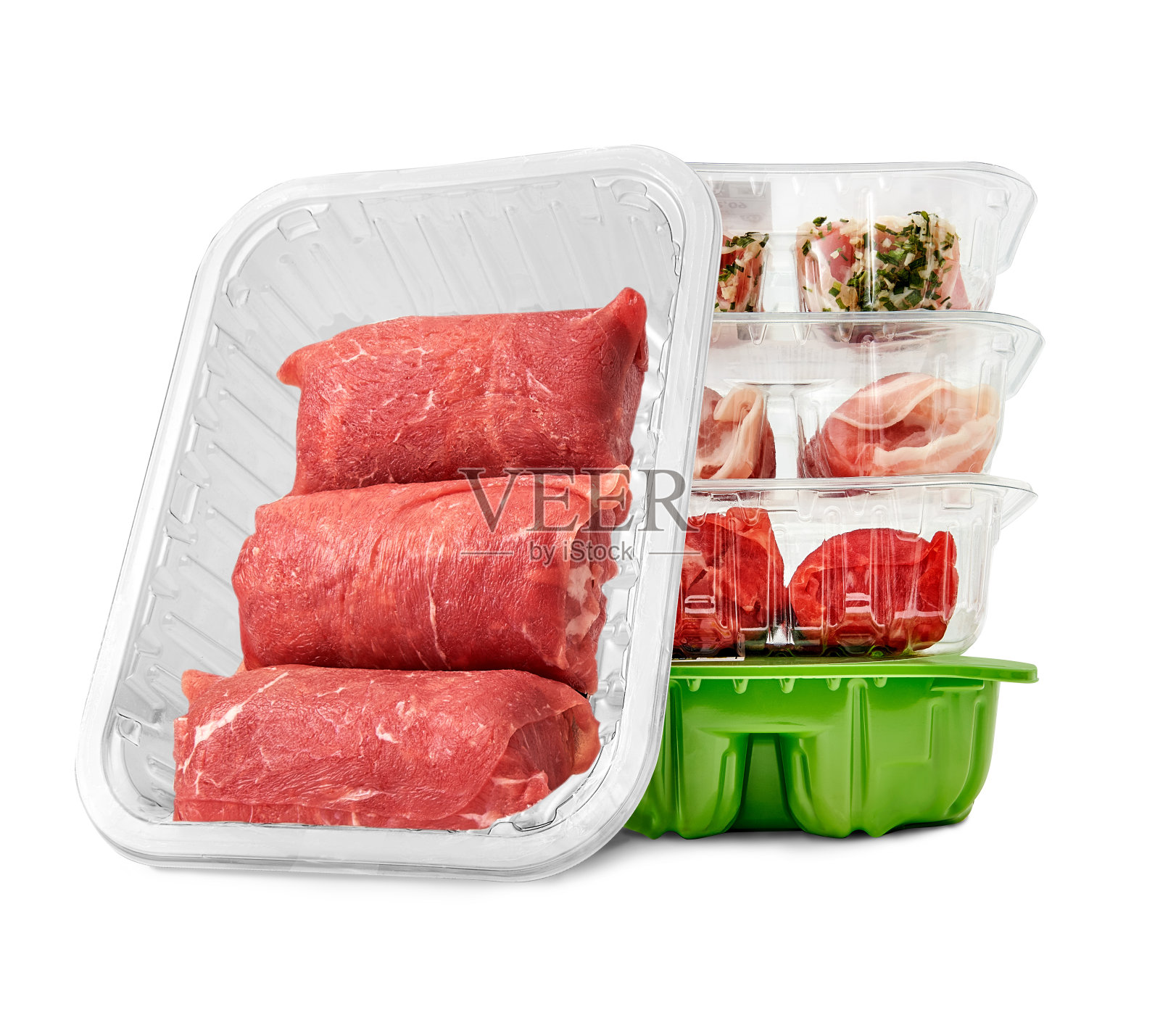 包装的生肉荷兰斯拉文克隔离在白色背景。照片摄影图片
