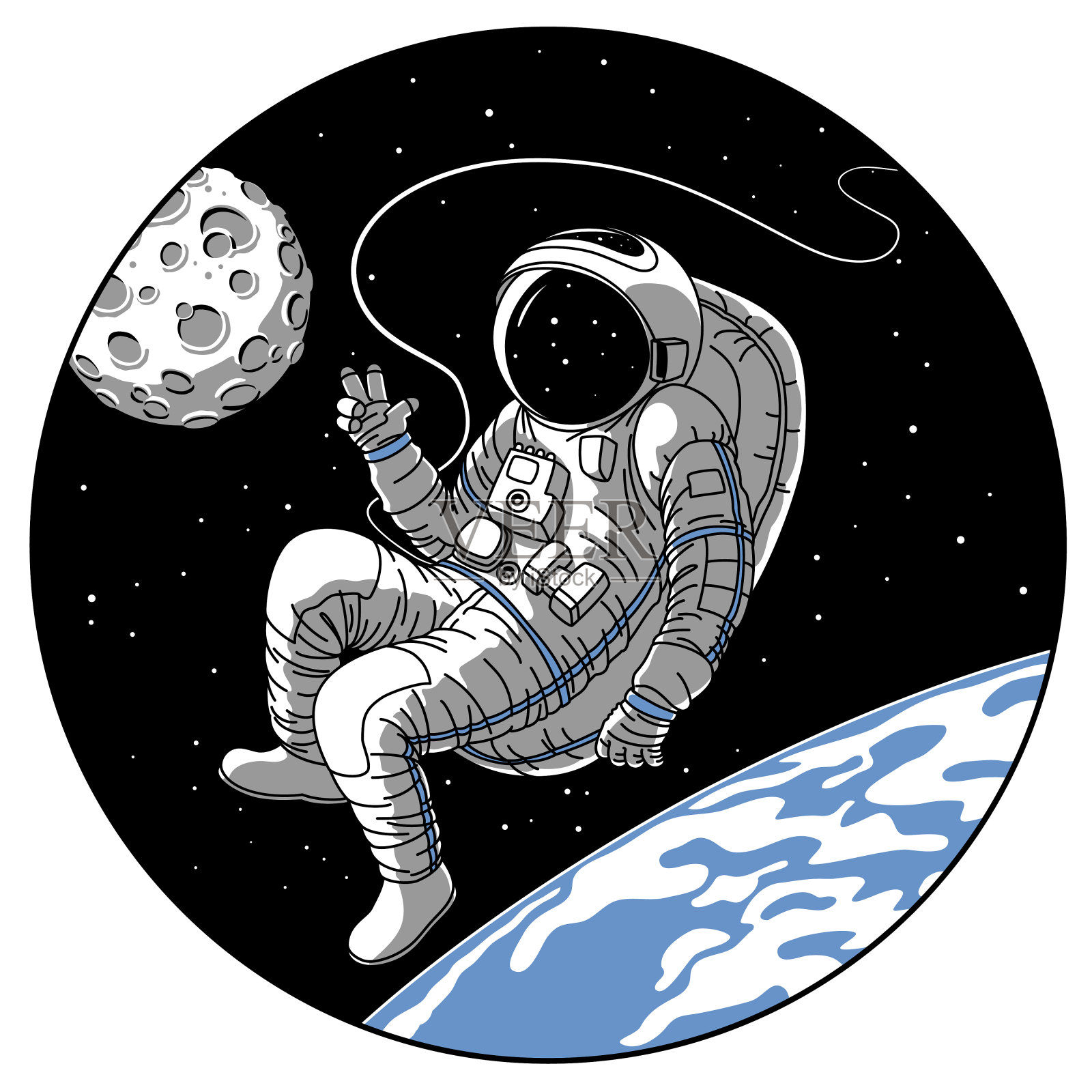 宇航员或宇航员在开放空间矢量素描插图插画图片素材