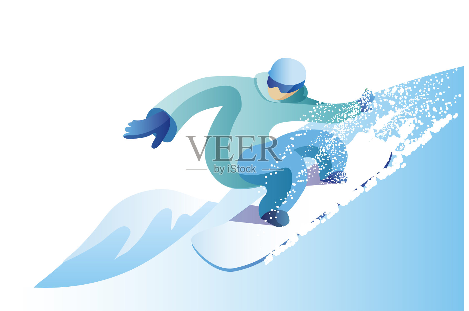 一个男人穿着鲜艳的衣服去滑雪。插画图片素材