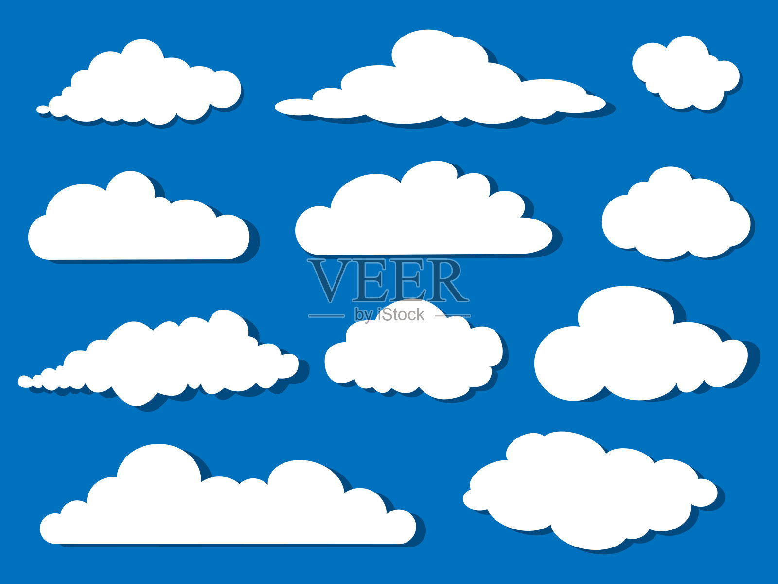 一组白云孤立在蓝天全景插画图片素材