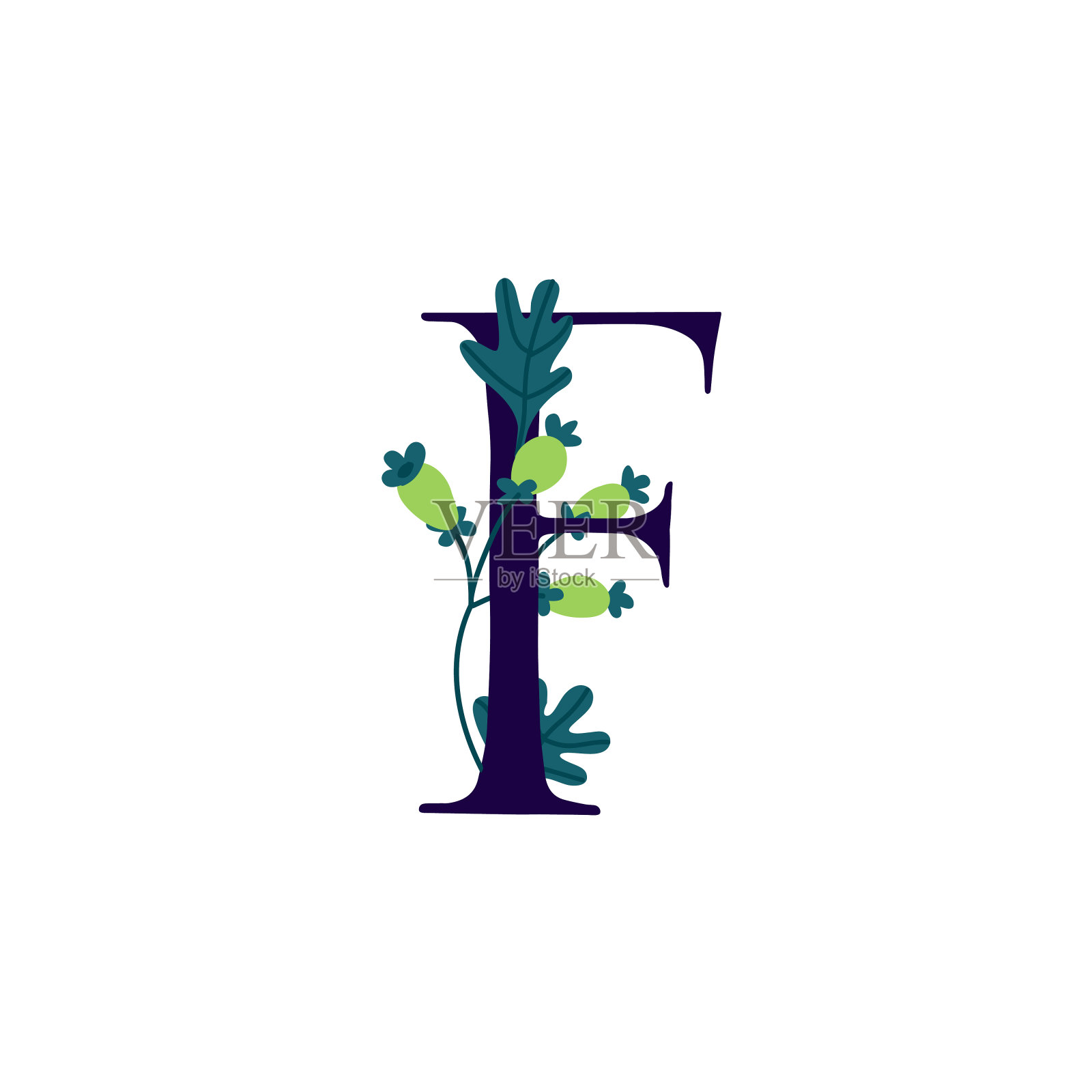 花和植物中的拉丁字母F。向量。字母在装饰元素中的铭文。公司的标志。海报或字母组合。设计元素图片